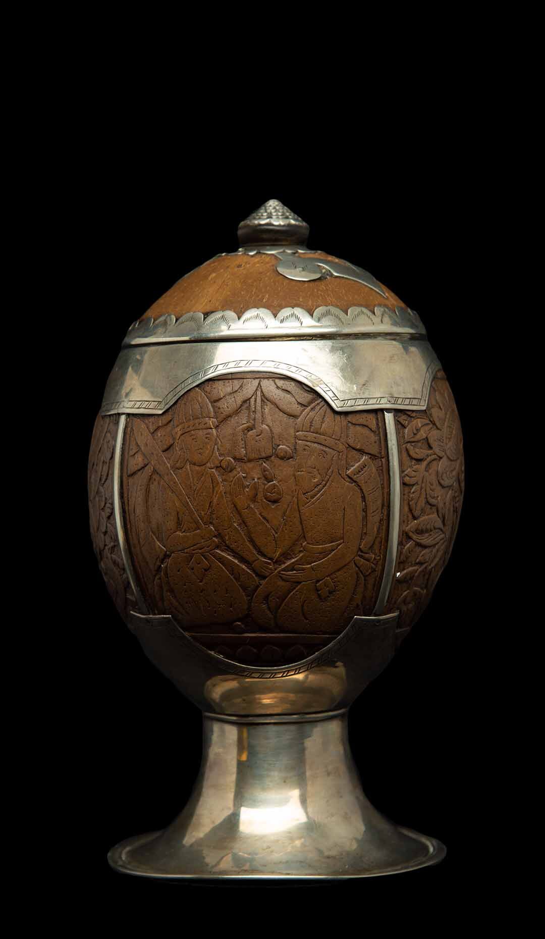 Carved Coconut with Sterling Silver Mounts from the 18th Century
