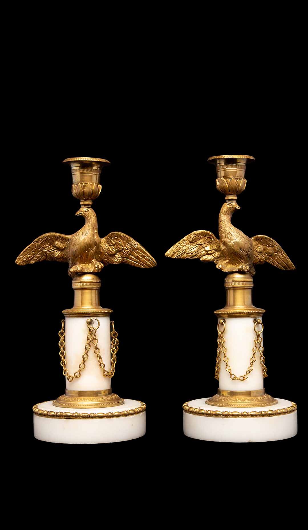 White Marble and Gilt Candle Sticks, Pair