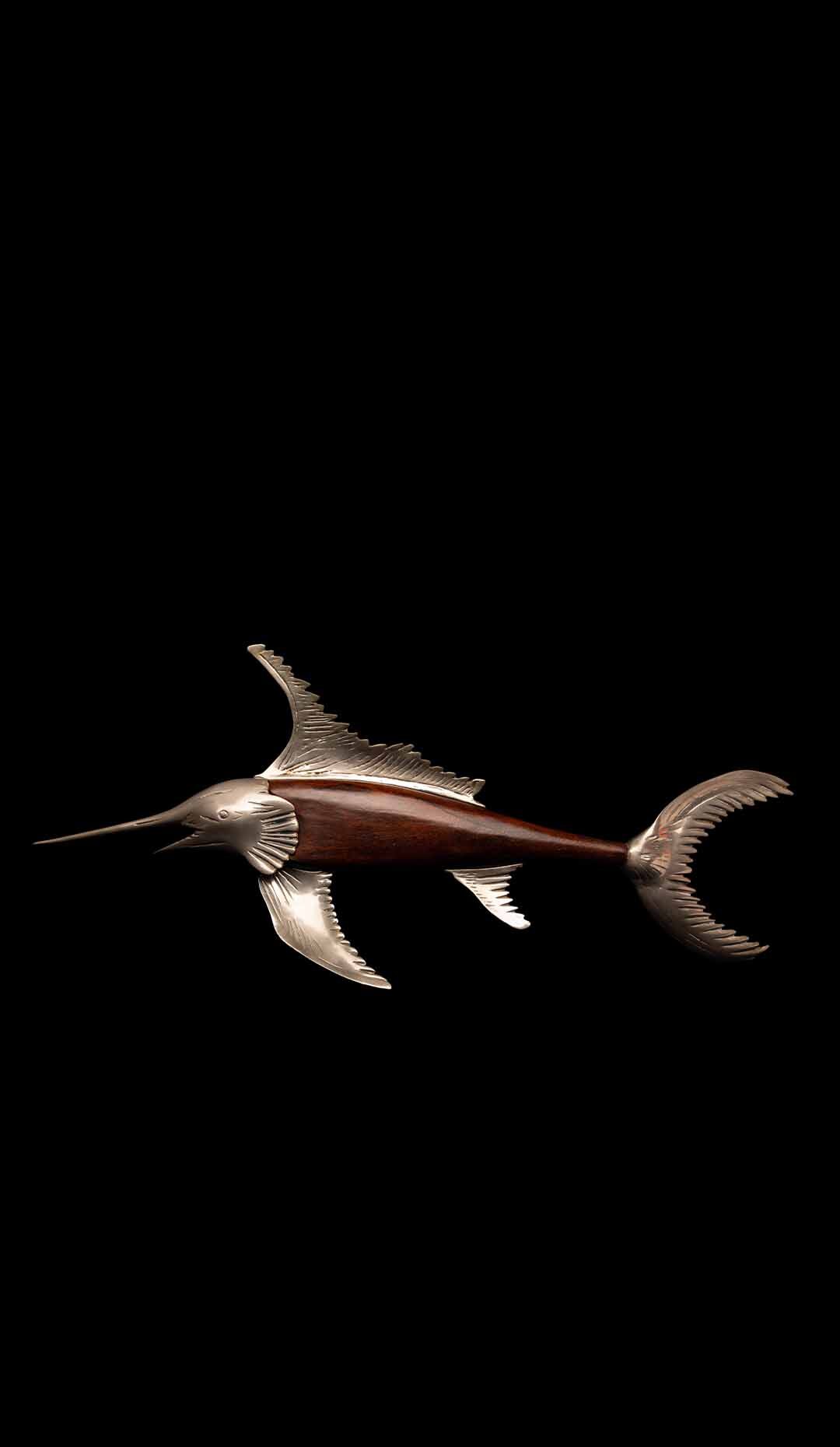 Mid Century Modern Metal and Wood Swordfish