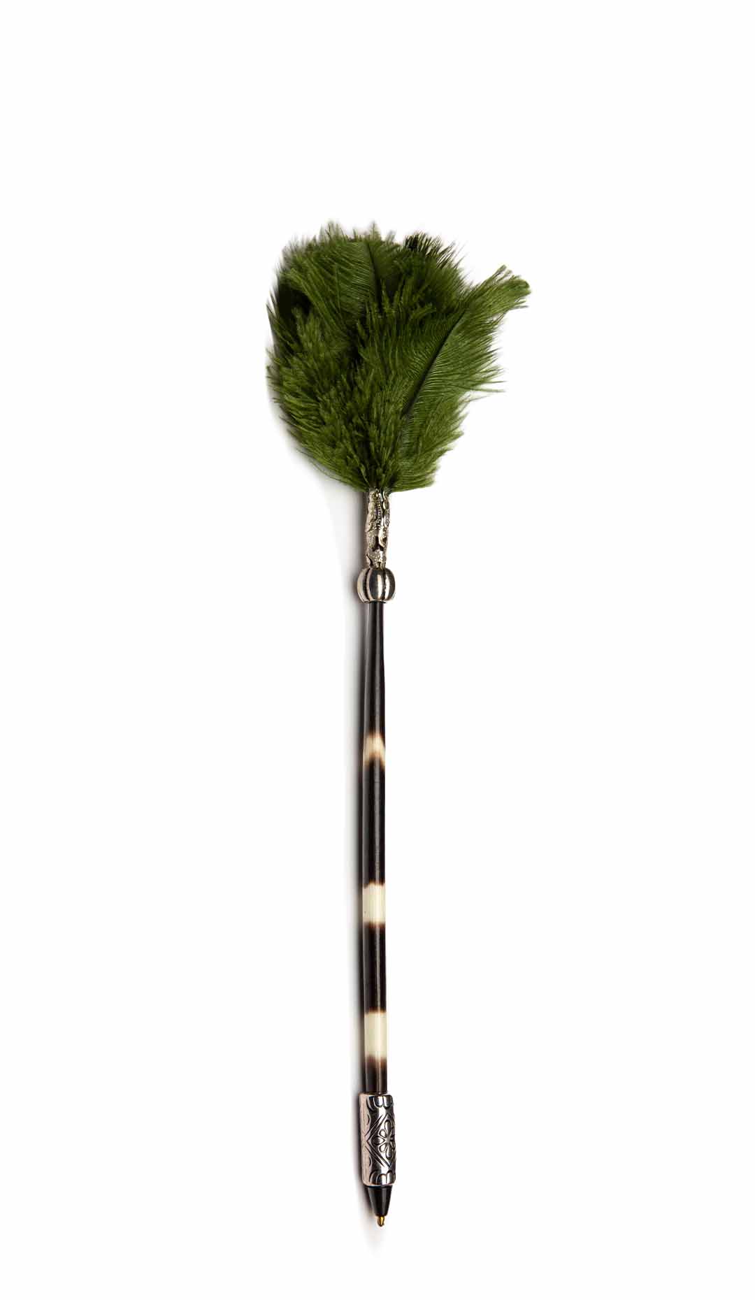 Porcupine Quill Pen W/ Green Feathers