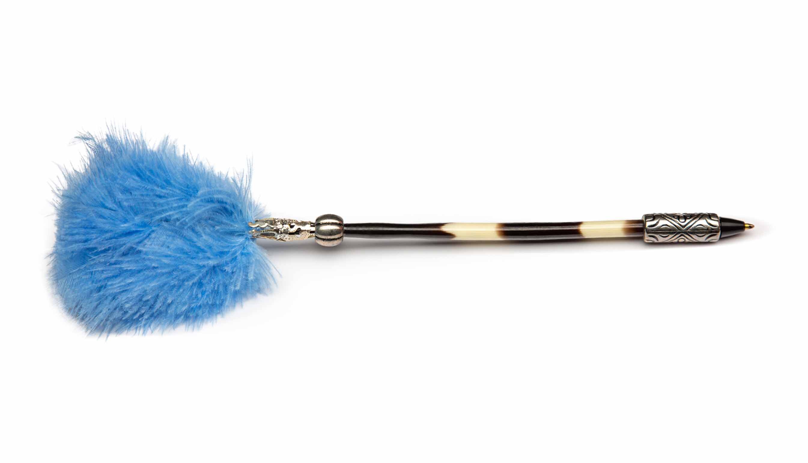 Porcupine Quill Pen W/ Light Blue Feathers