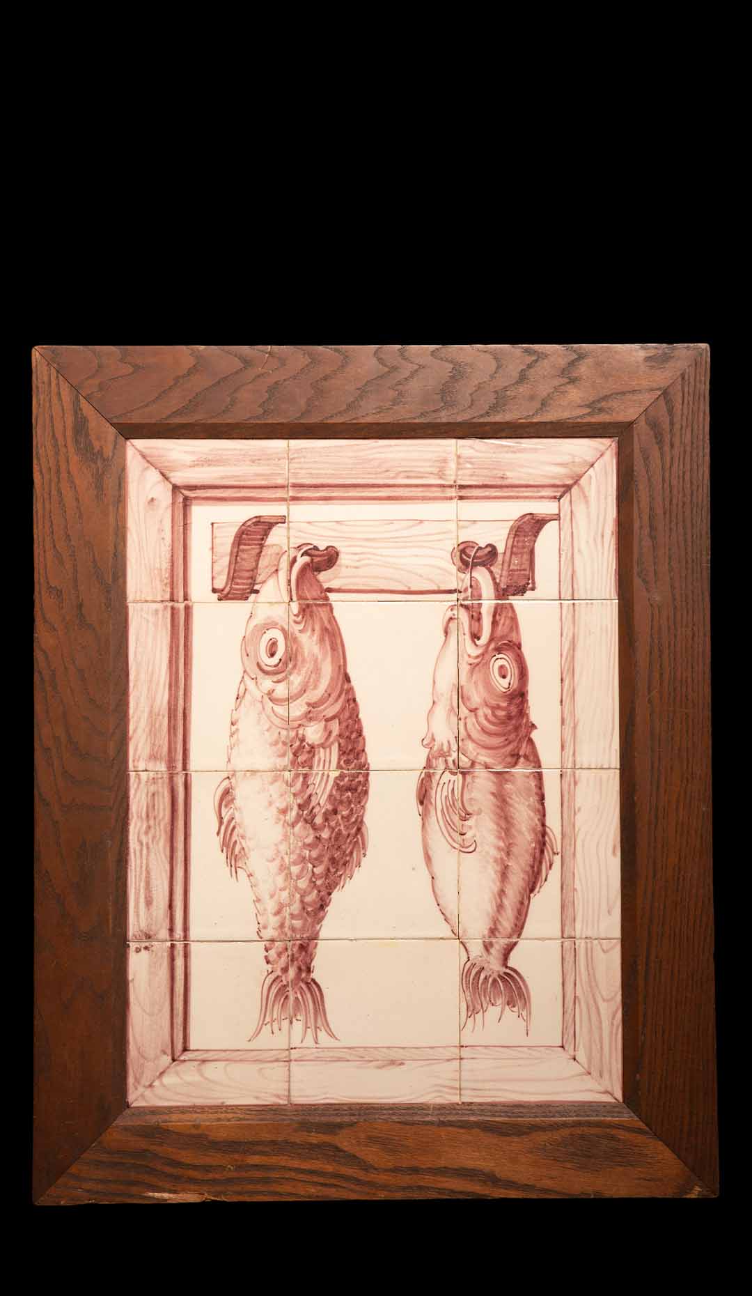 French Painted Tile Group Illustrating Fish