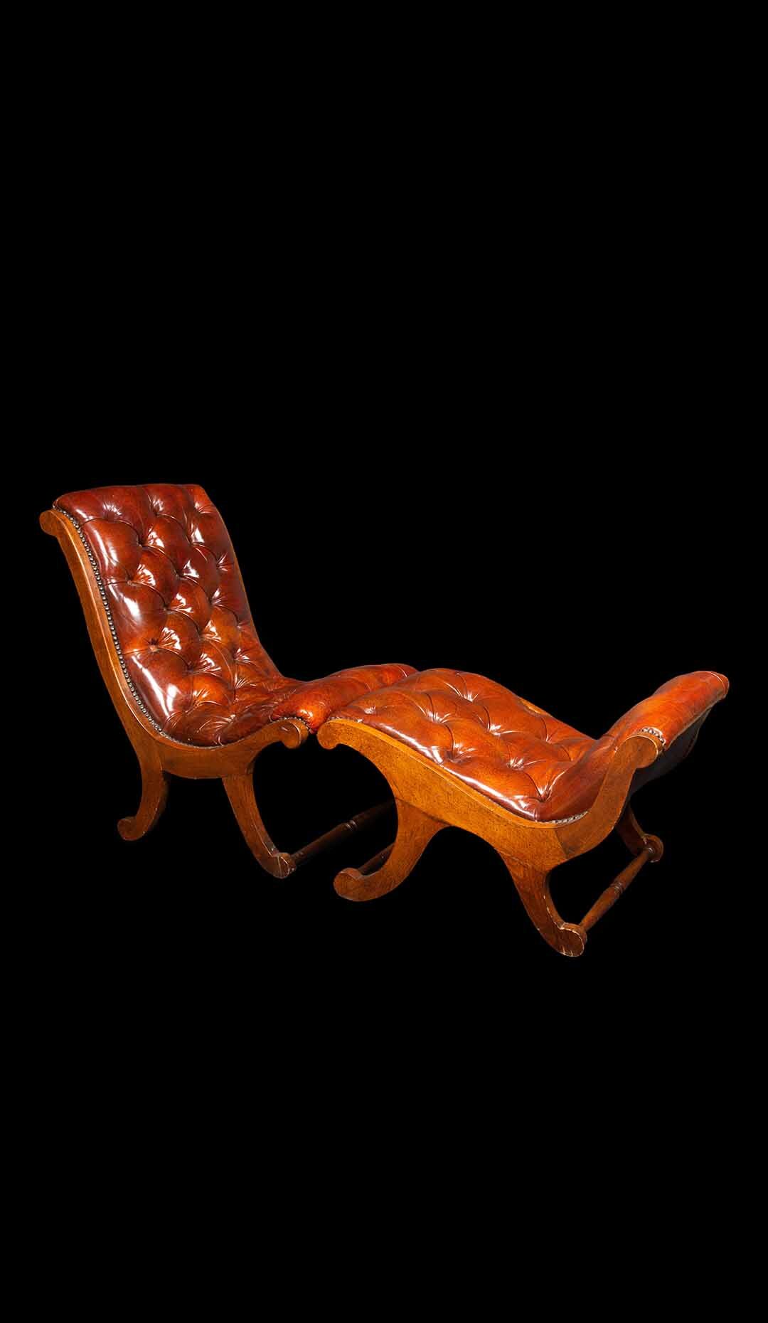 Georgian Style Tufted Leather Chair & Ottoman