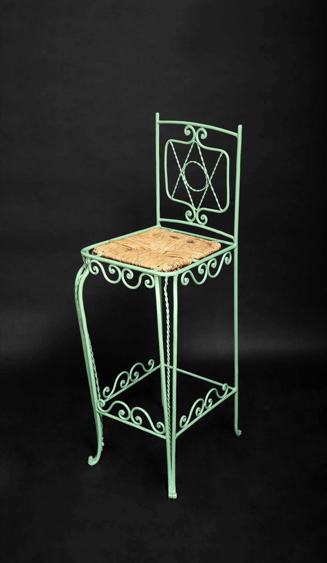 Four Green Painted Metal Bar Stools