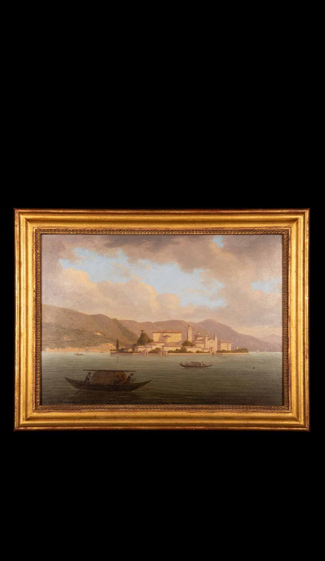 Oil on Canvas of Isola Di San Gulio Lake Orta Piedmont Italy, Signed and Dated 1857