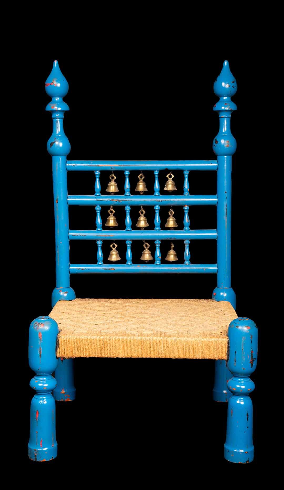 Blue Painted Chair with Wooden Bells