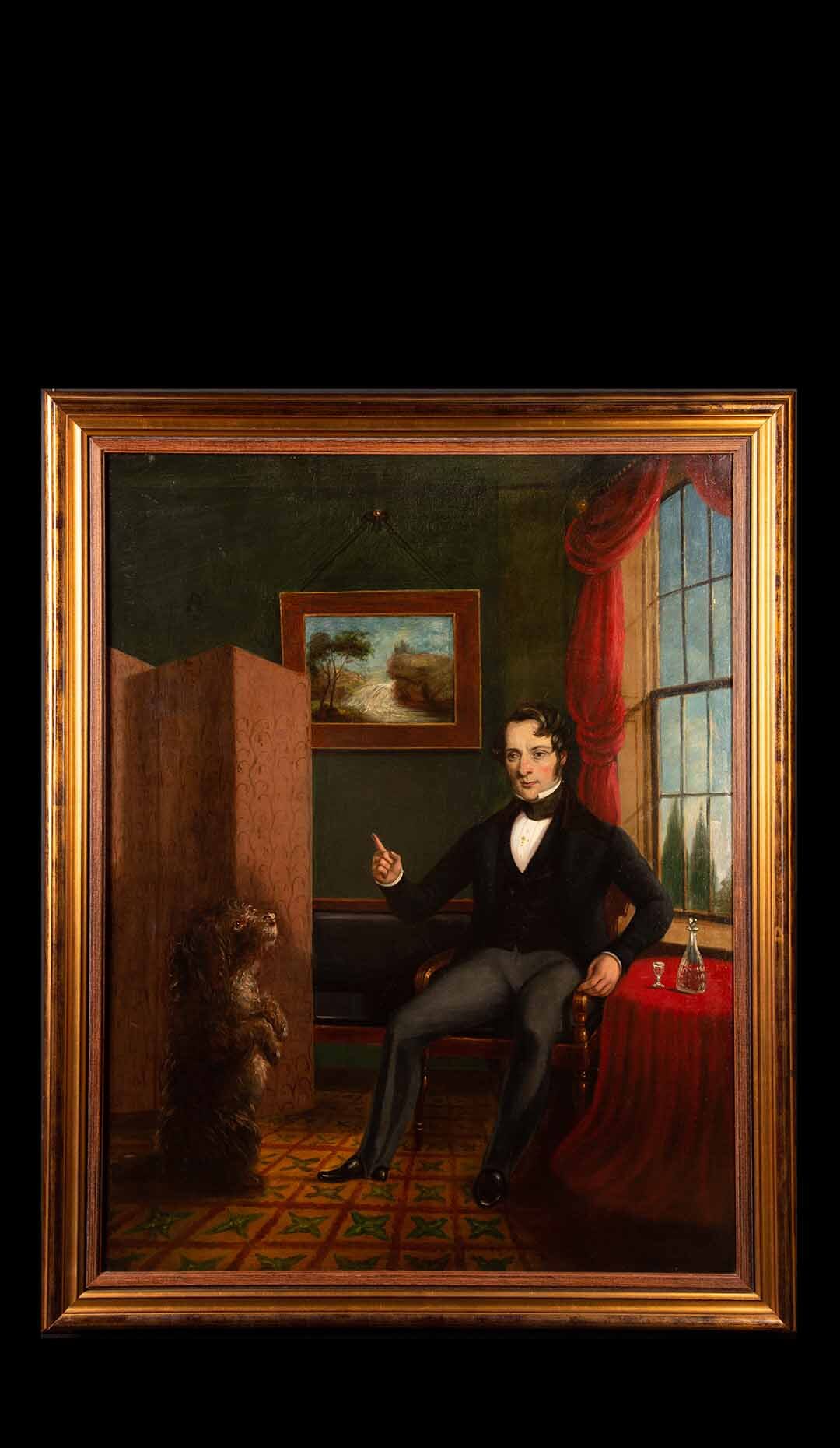 Oil on Canvas of an Englishman and his Dog, 19th Century