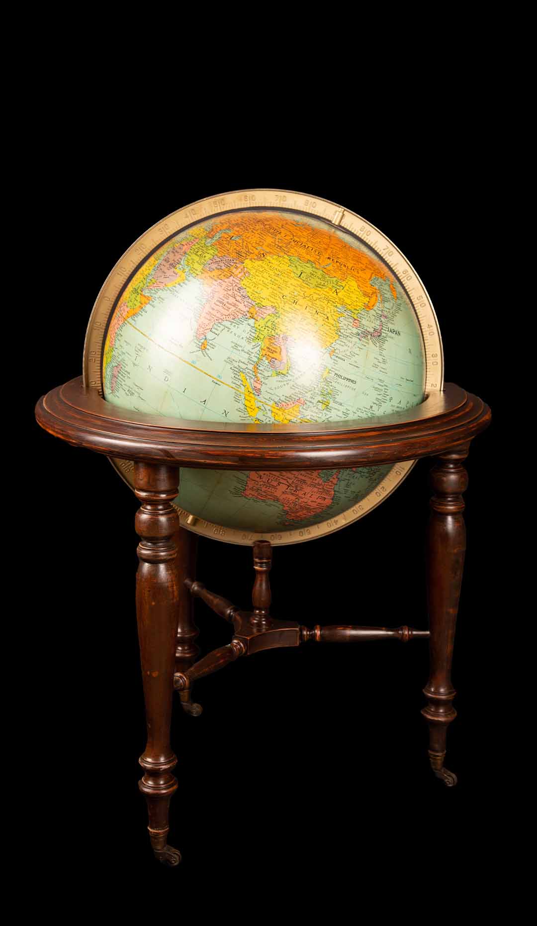 Terrestrial Globe on Wooden Stand, Mid Century