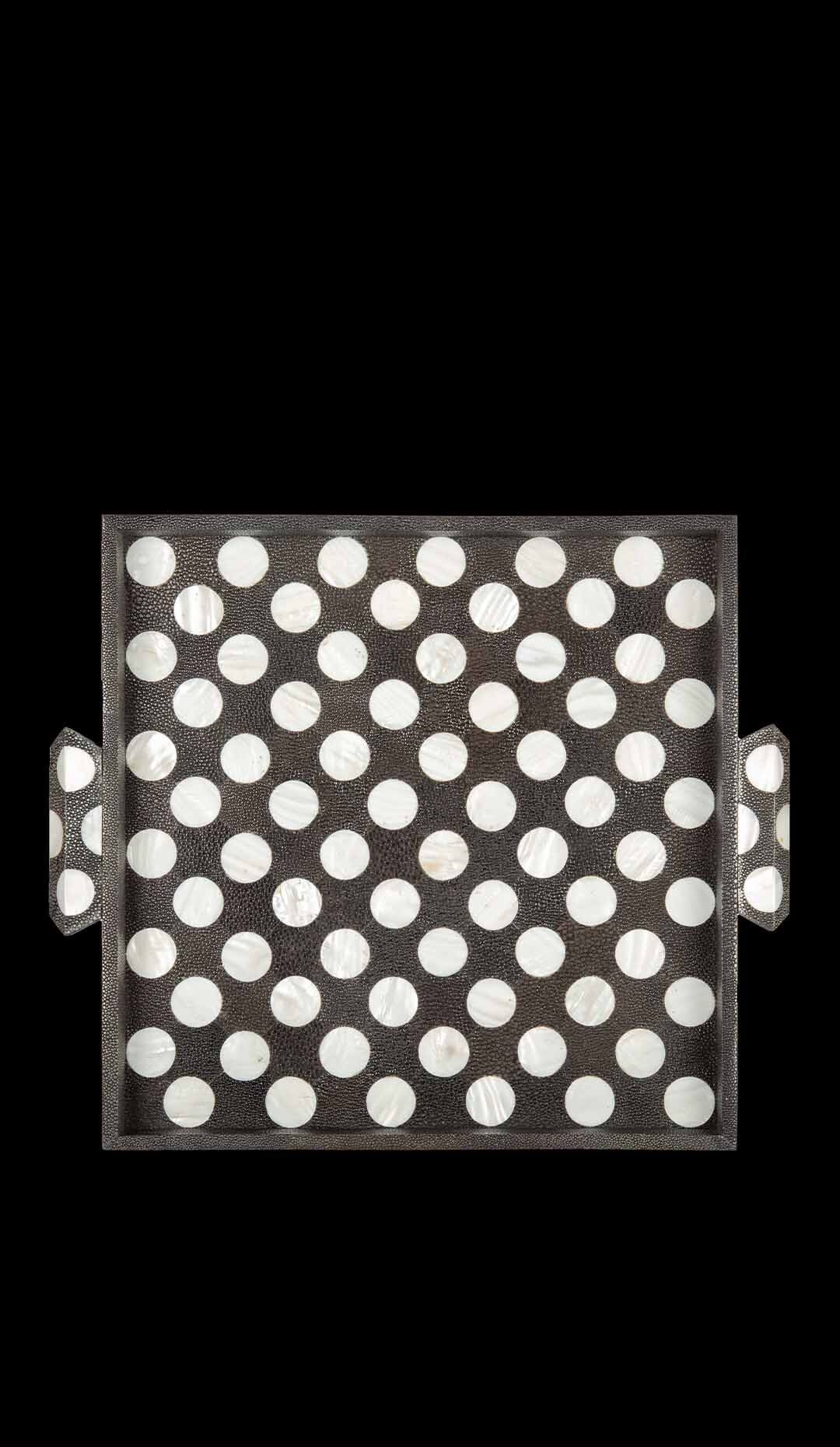 Black and White Polka Dot Shagreen and Mother of Pearl Square Tray