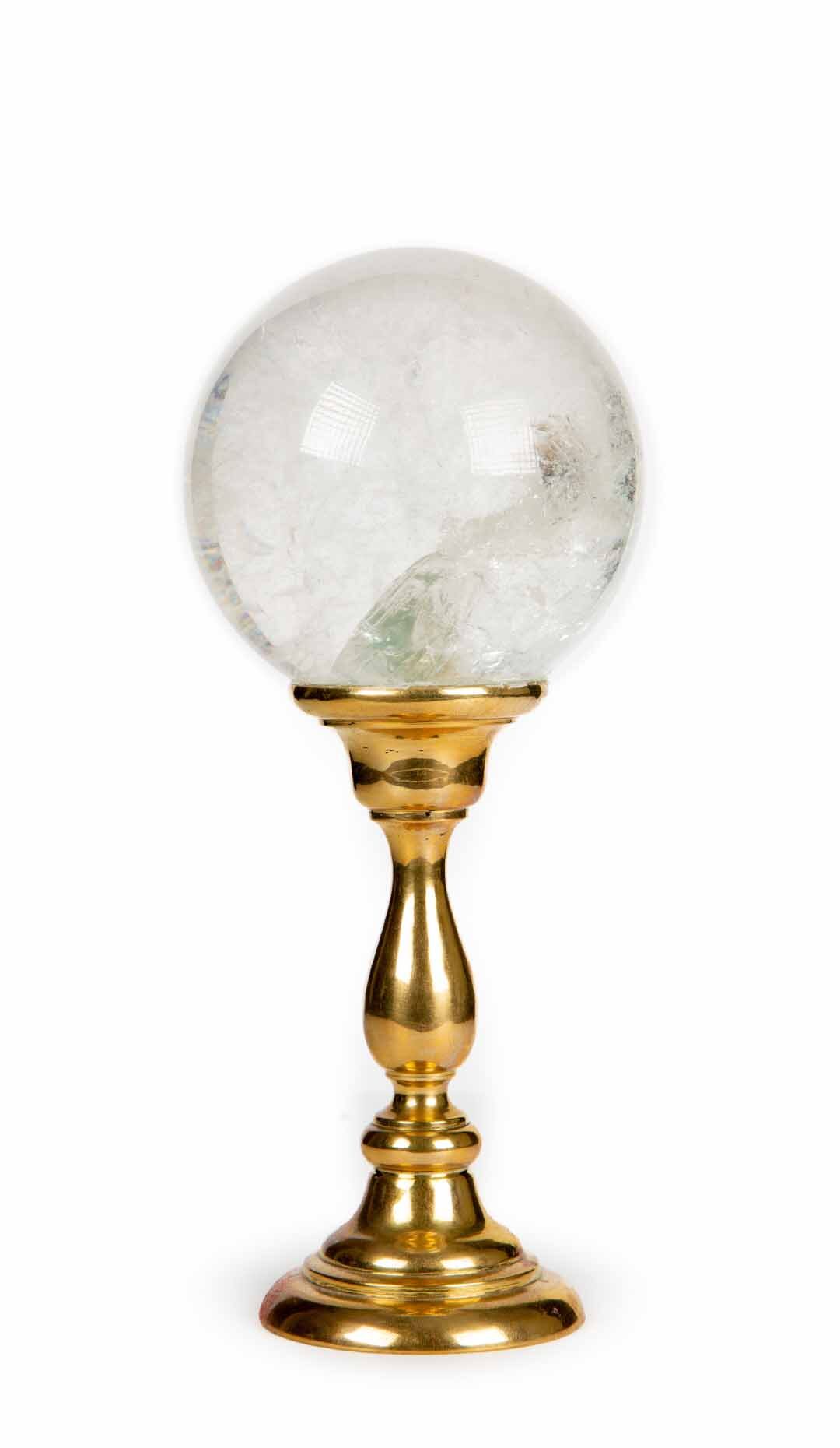 Rock Crystal Sphere Mounted on Brass Base