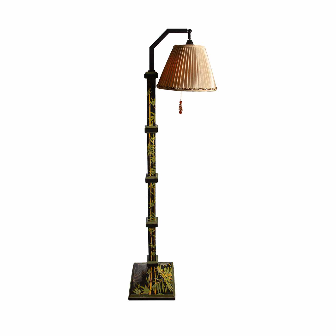 Mid Century Bamboo Decorated Standing Floor Lamp with Shade