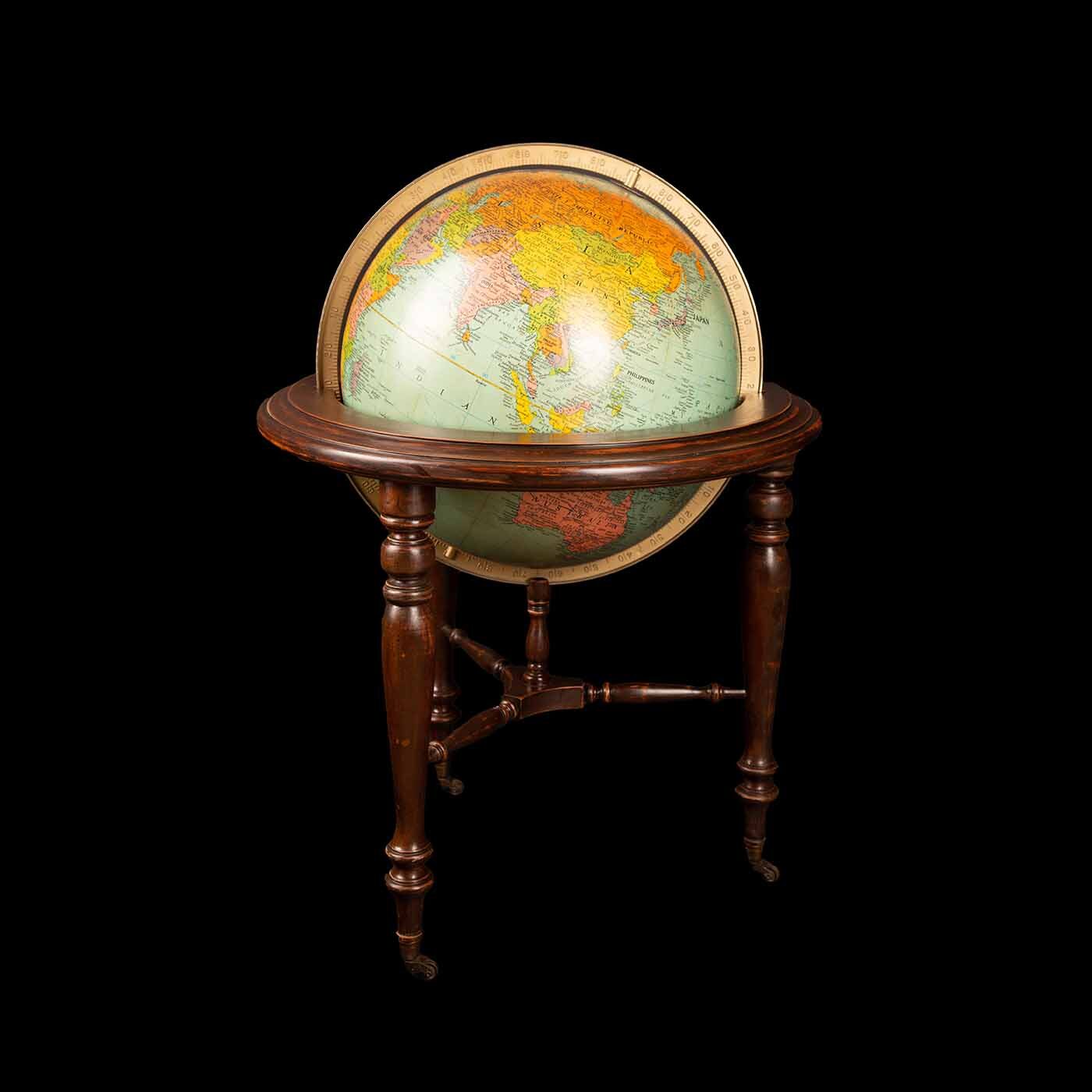 Terrestrial Globe on Wooden Stand, Mid Century