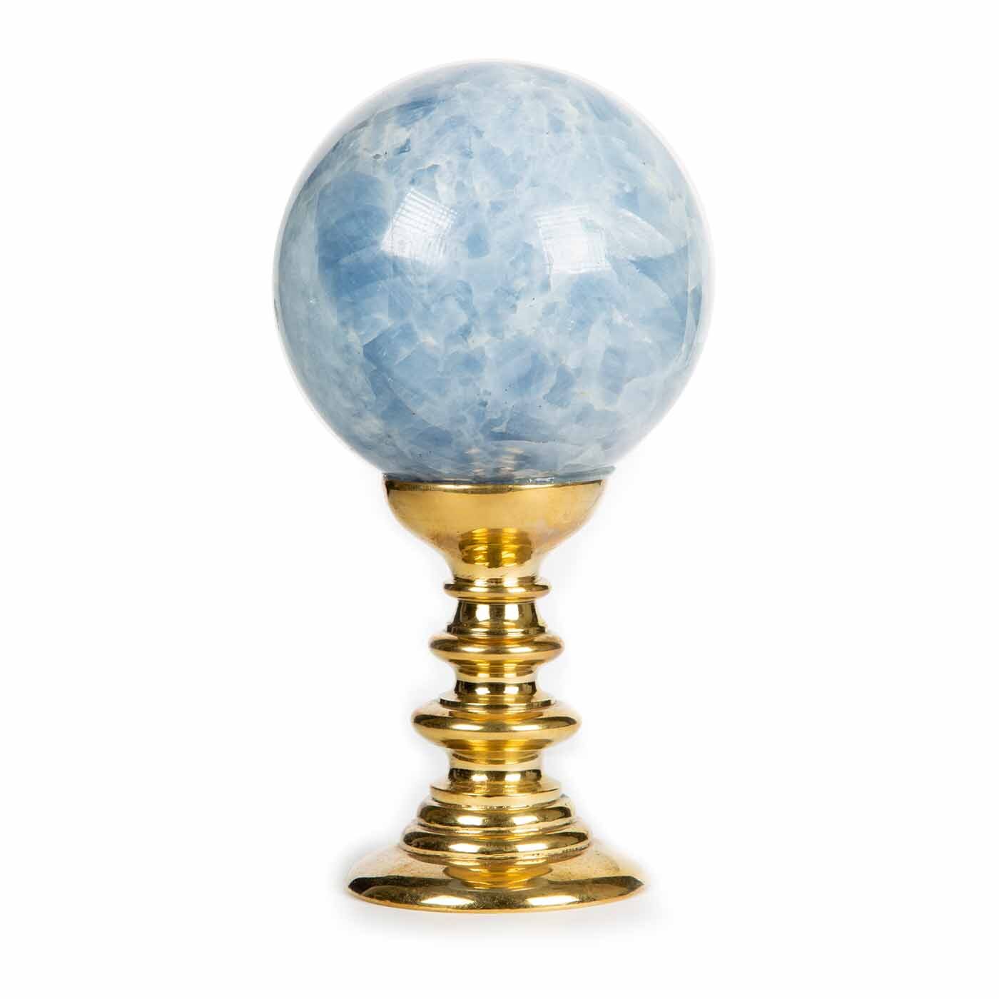 Blue Apatite Sphere Mounted on Brass Base