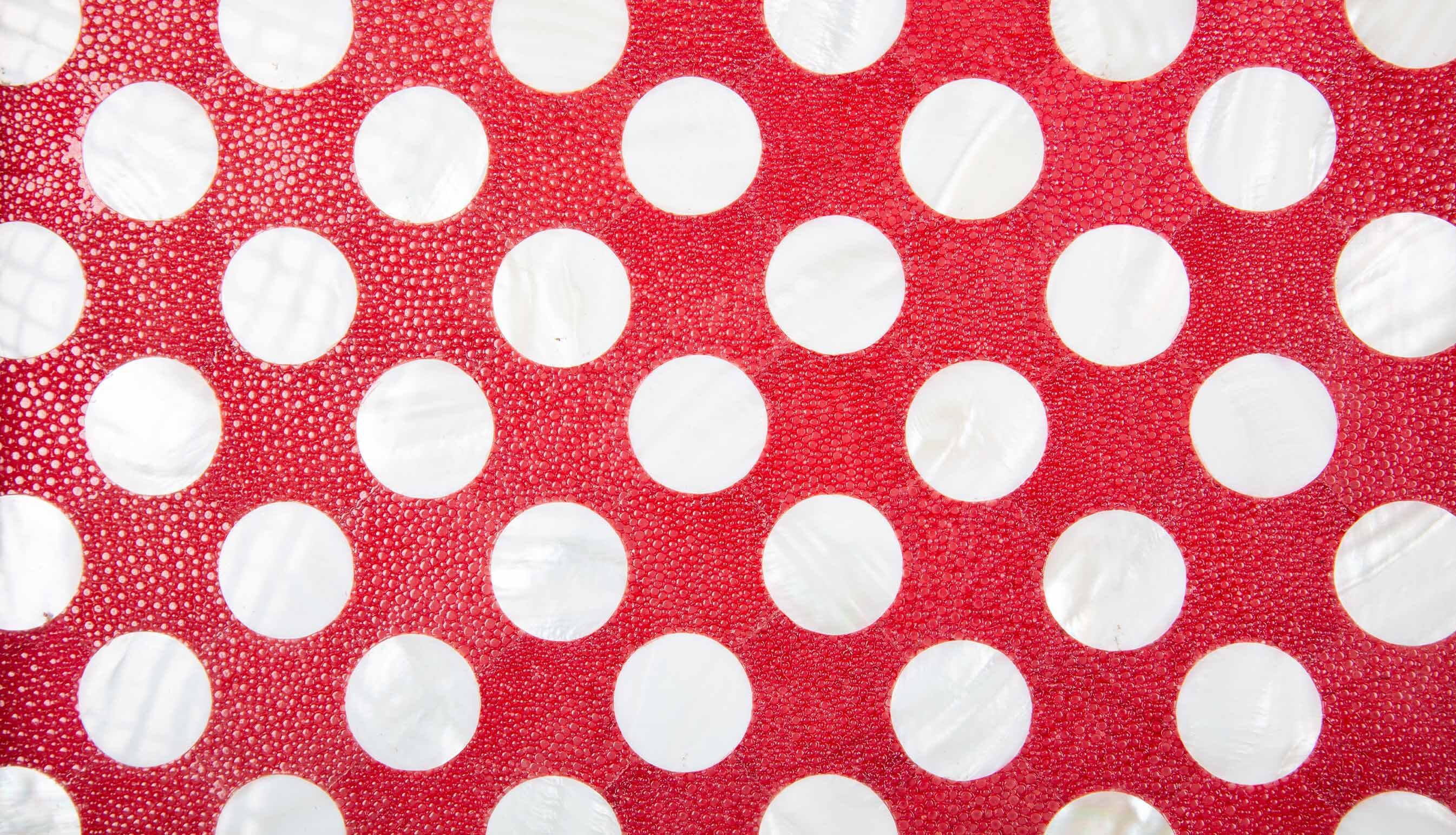 Red Polka Dot Shagreen and Mother of Pearl Square Tray