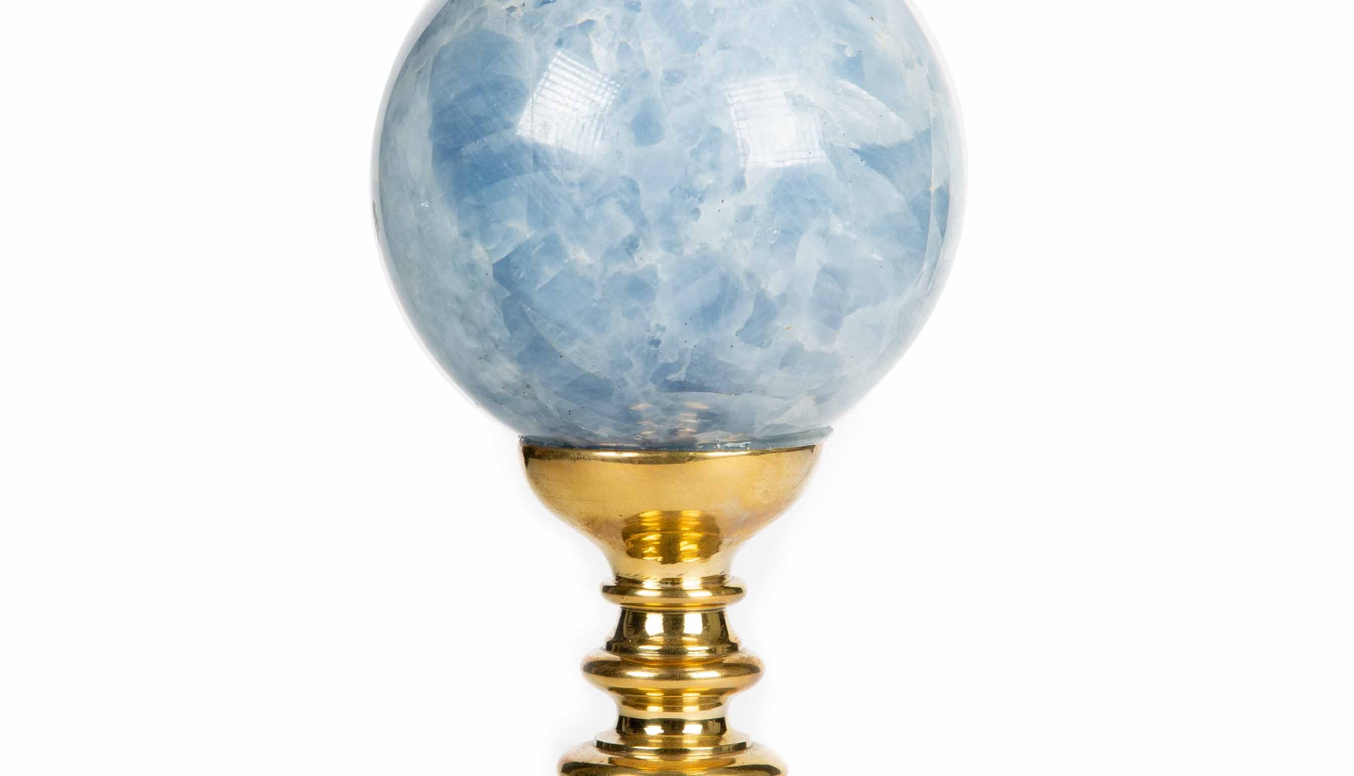 Blue Apatite Sphere Mounted on Brass Base