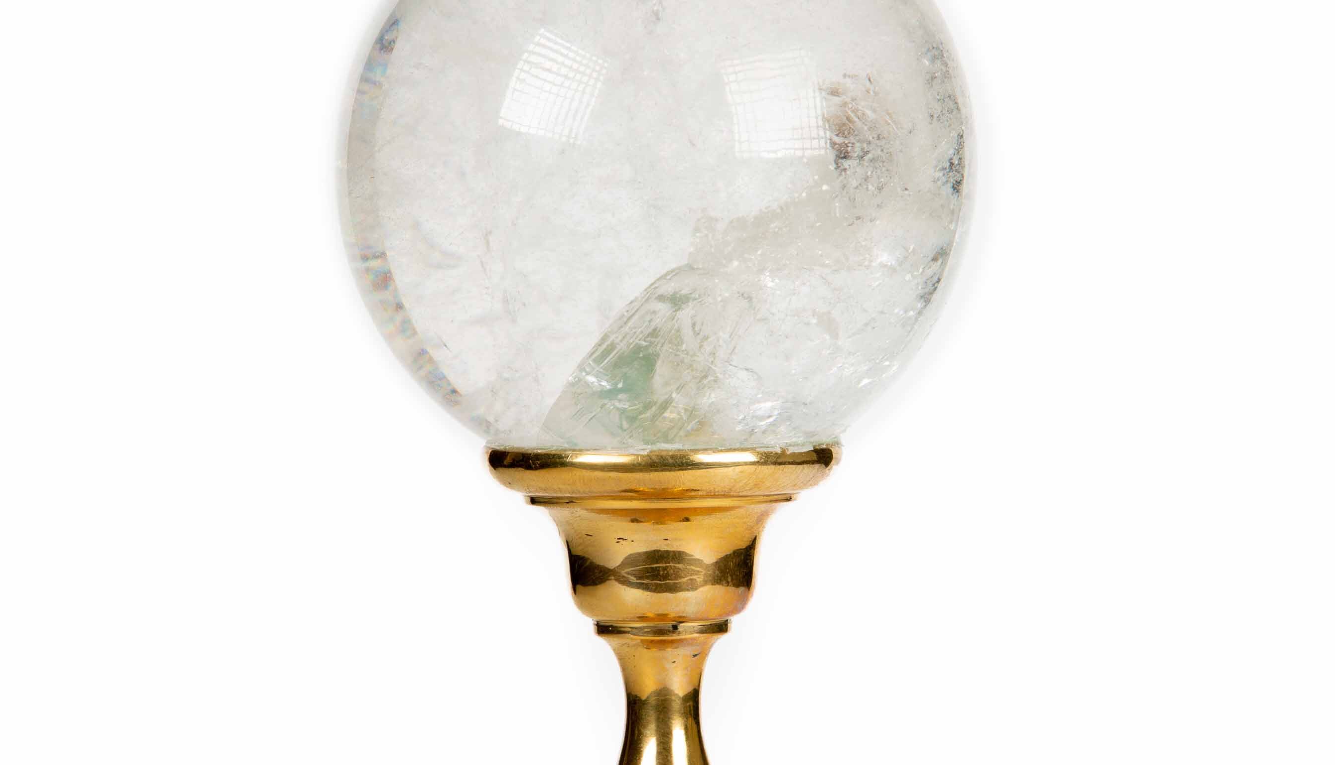 Rock Crystal Sphere Mounted on Brass Base
