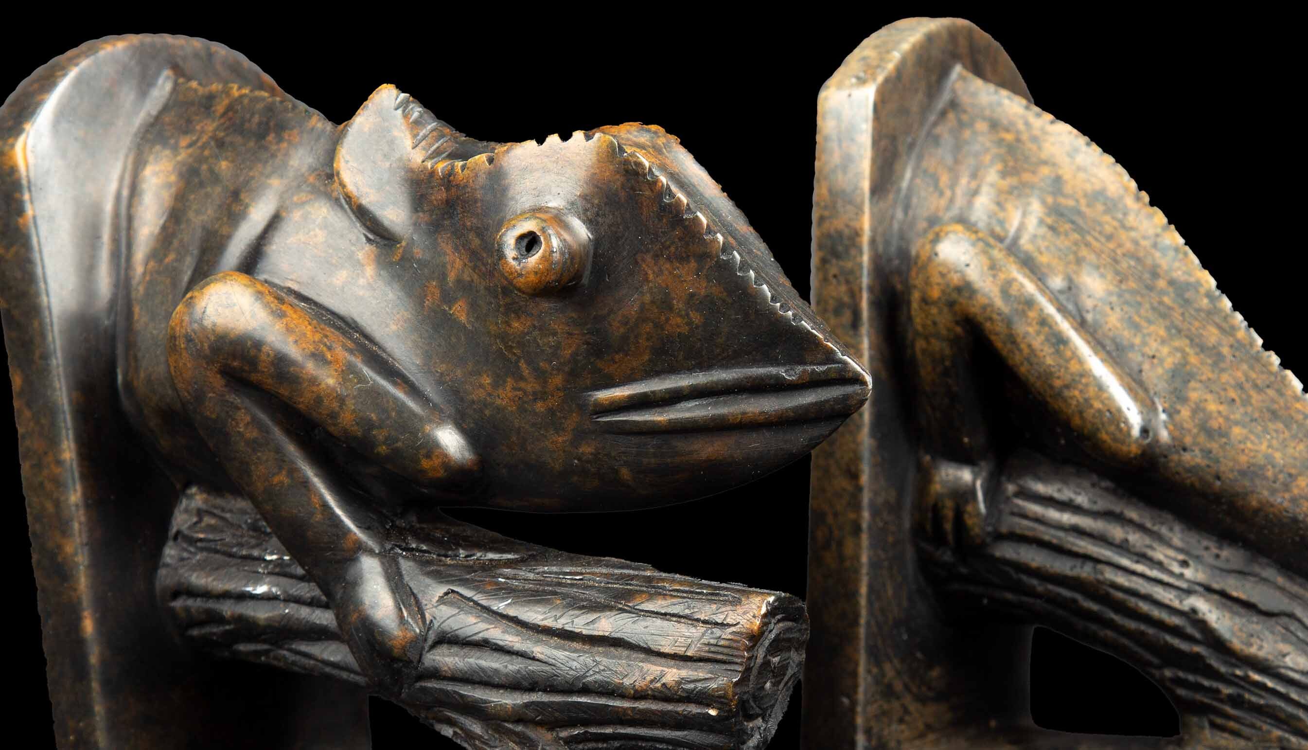 Carved Stone Iguana Bookends