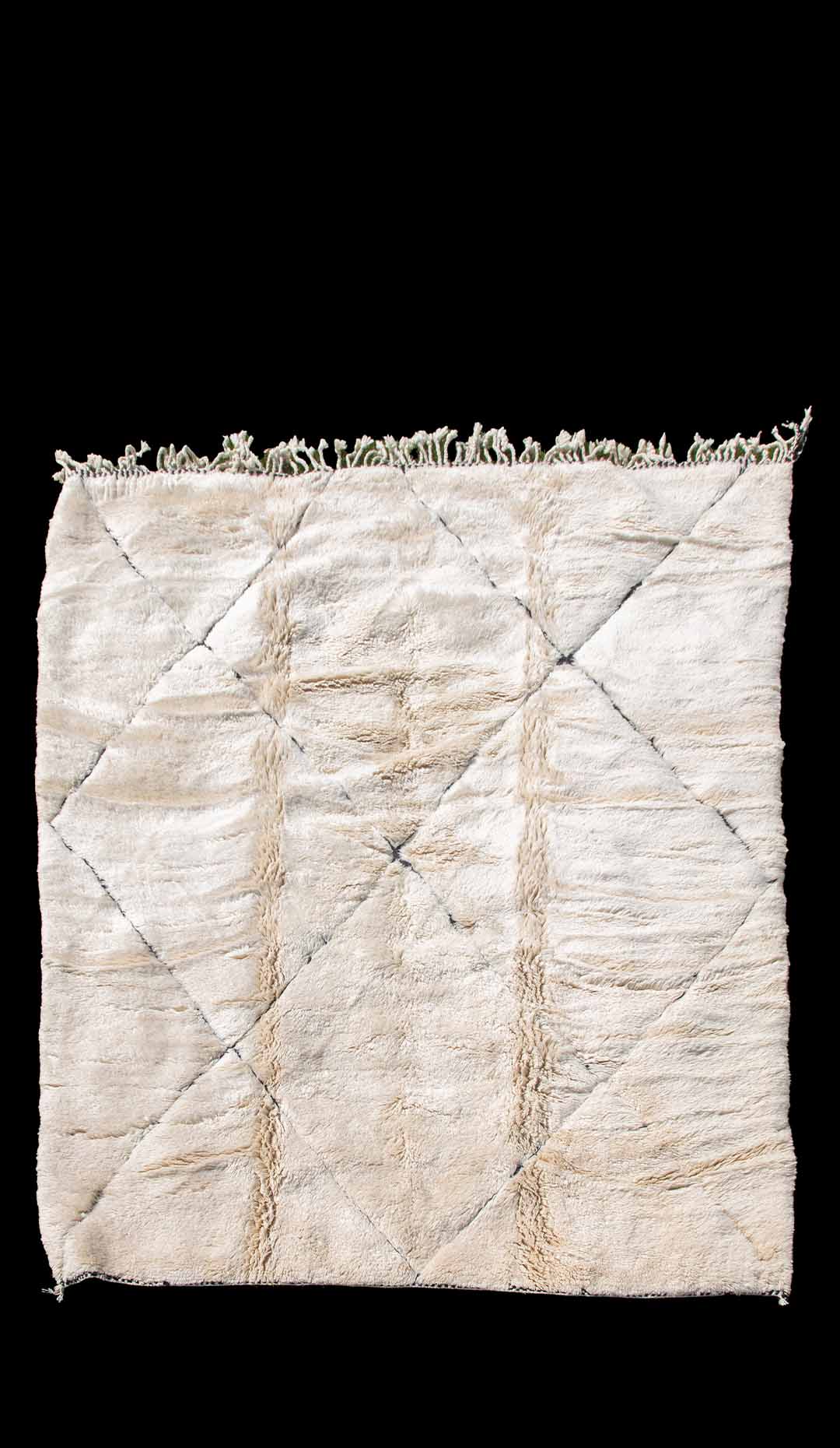 Hand Crafted Cream and Black Diamond Geometric Moroccan Wool Rug, 98.5″ x 117″