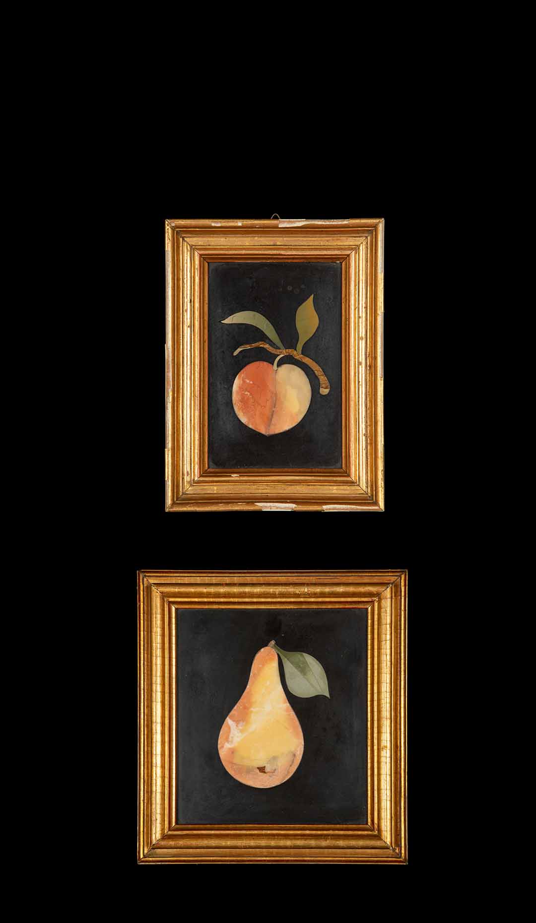 Pietra Dura Pear and Peach Pair Mosaic by G. Ugolini, Florence Italy