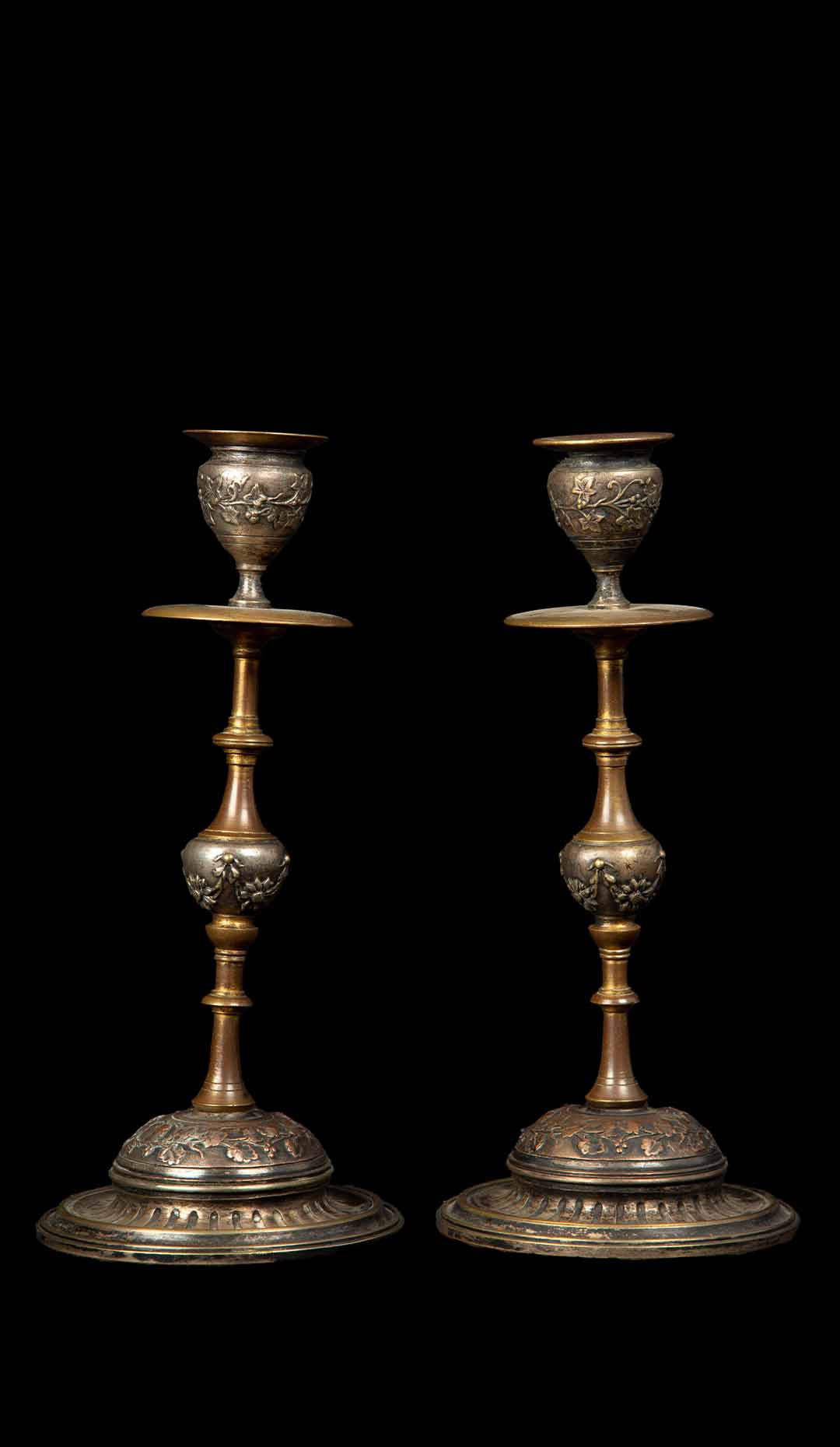 Napoleon III Patinated Bronze Candles Sticks with Vine Branches