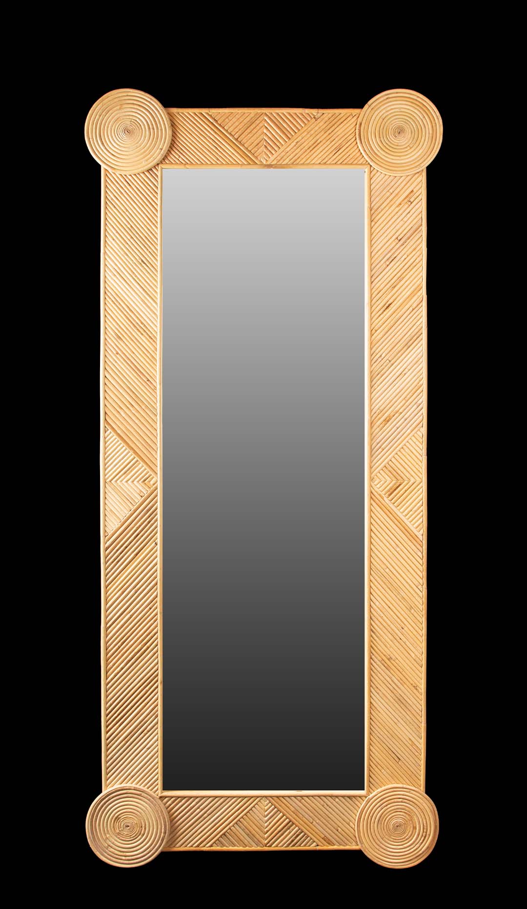 Tall Pencil Reed Rattan Geometric Wall Mirror 58.5″H