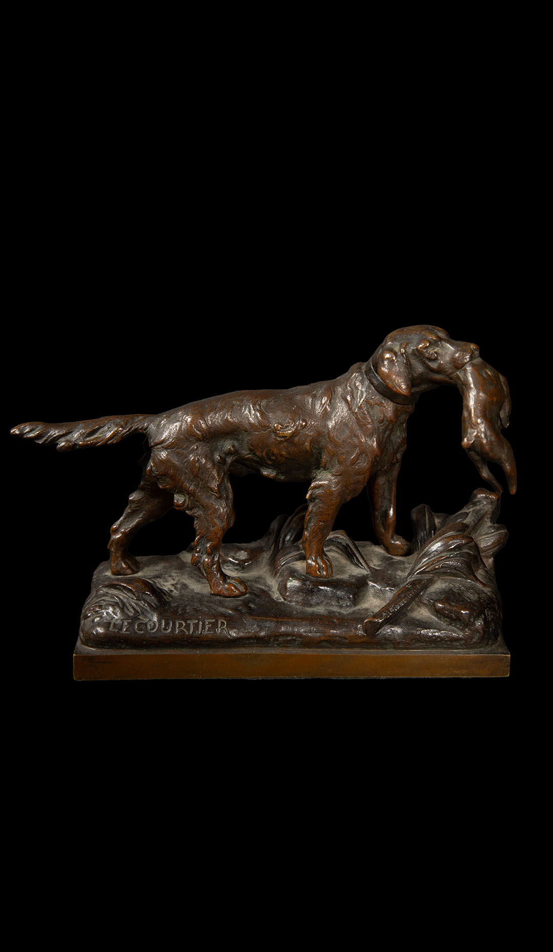 Captivating Bronze: Hunting Dog with Hare by Prosper LECOURTIER (1855-1924)