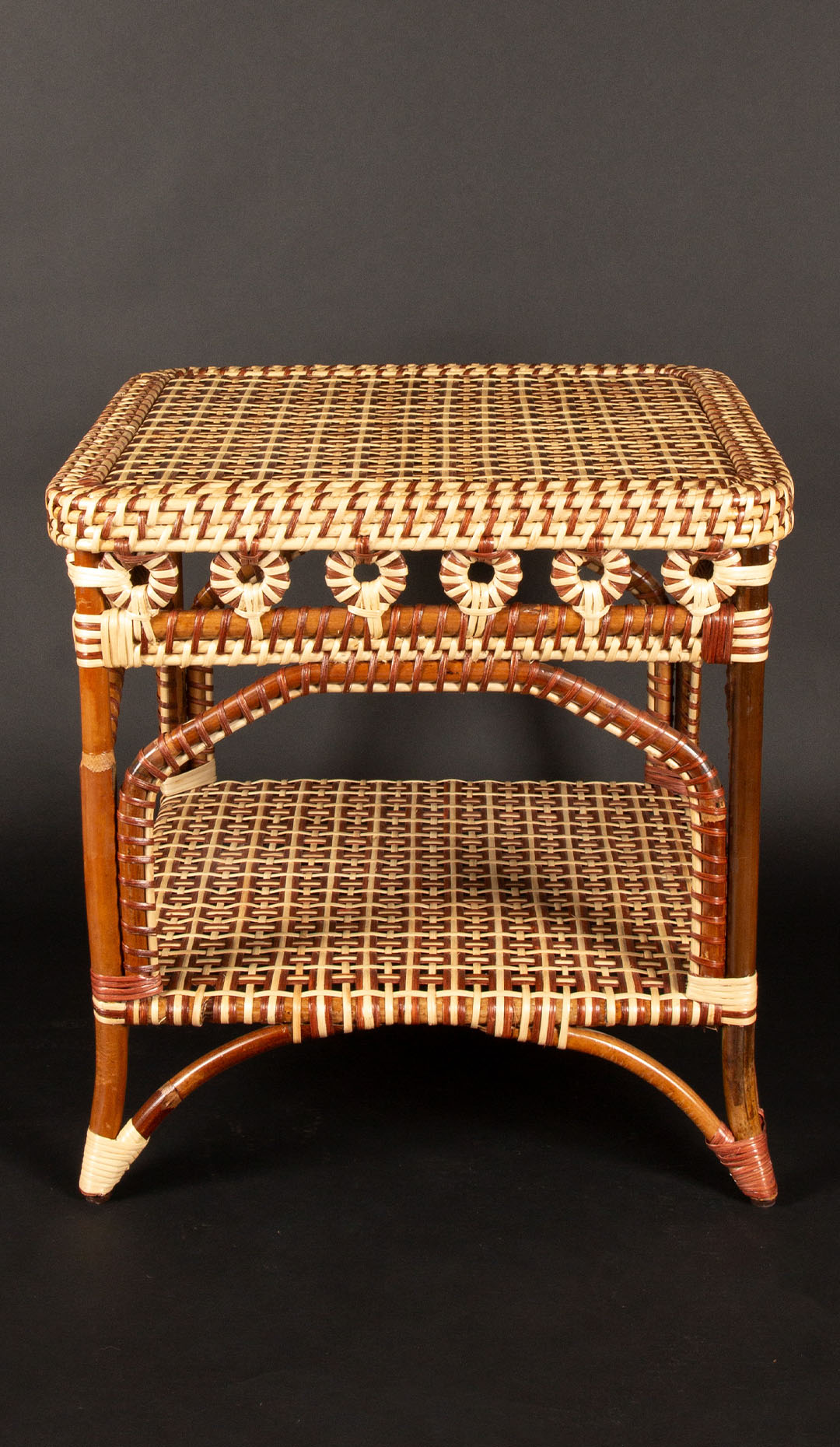 Brown and Tan Rattan Square Side Table