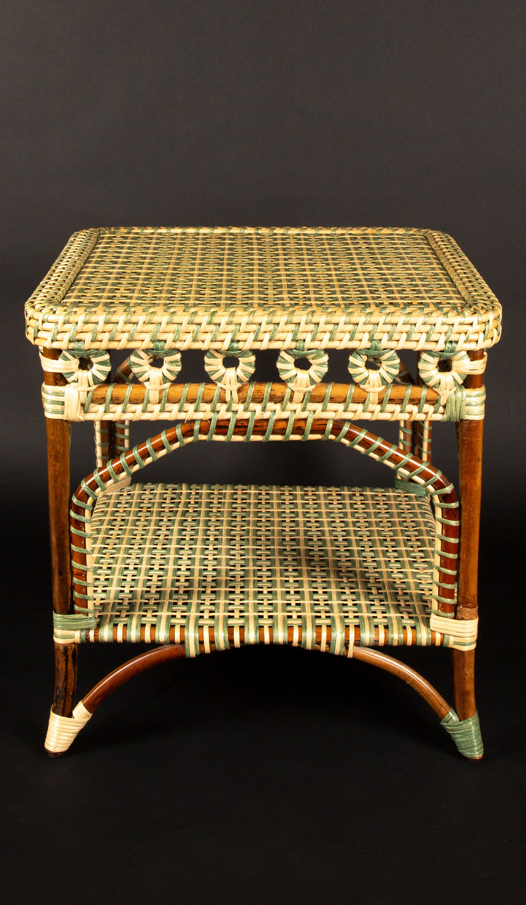 Green and Tan Rattan Square Side Table