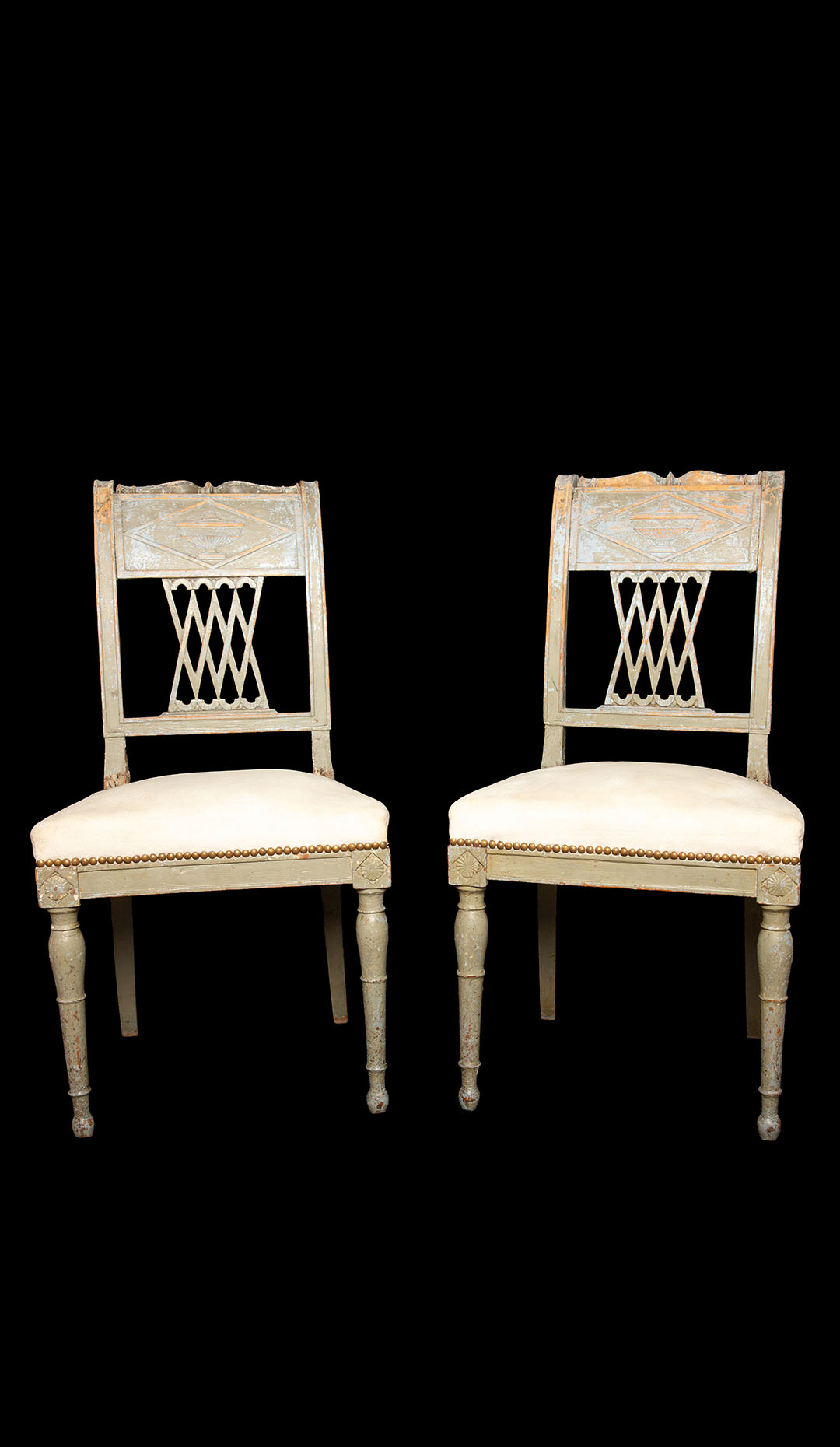 Pair of Directoire Period Grey Chairs with White Velvet Seats