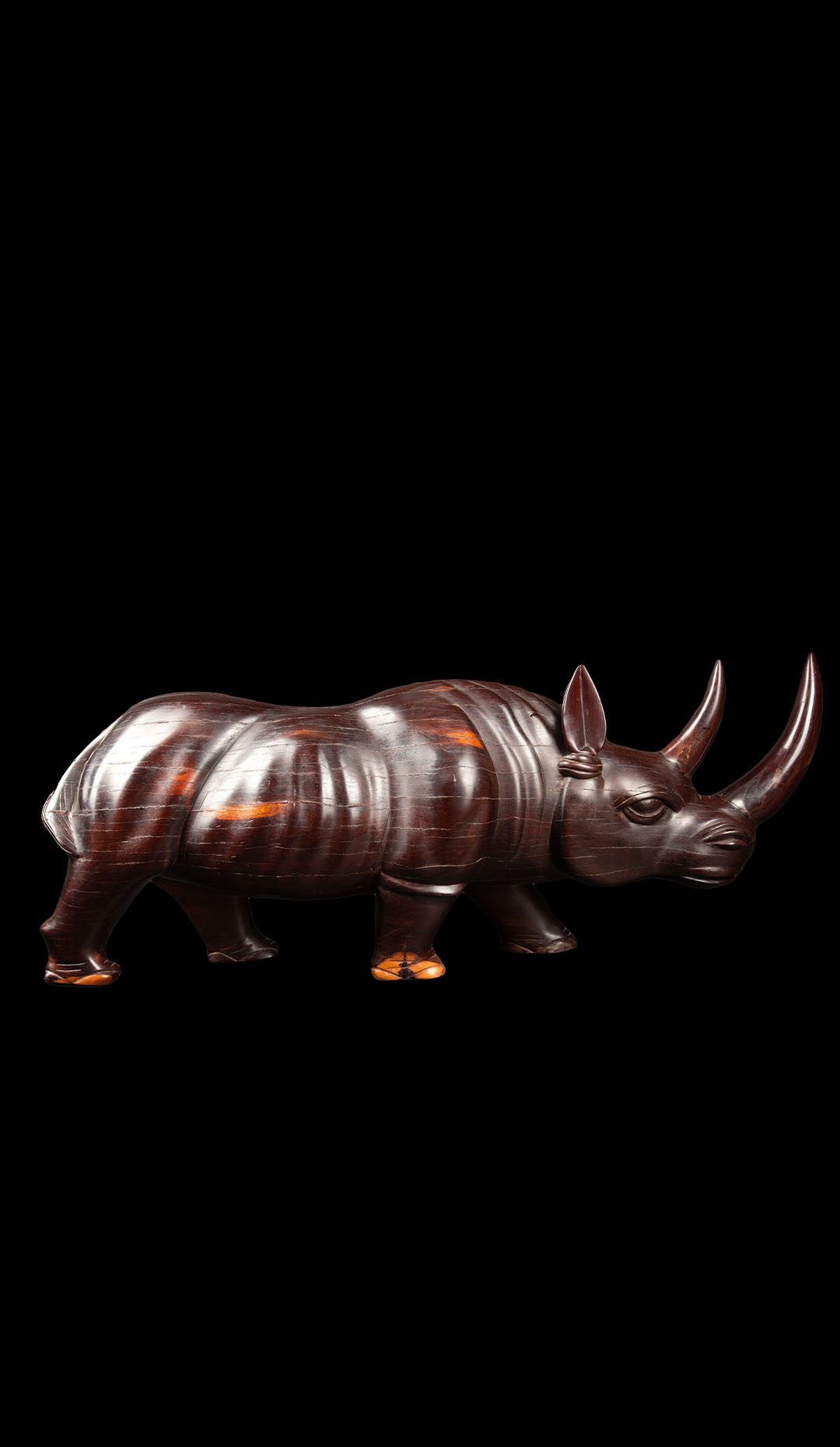 Massive Mid-Century Hand Carved Ebony Rhinoceros 30″