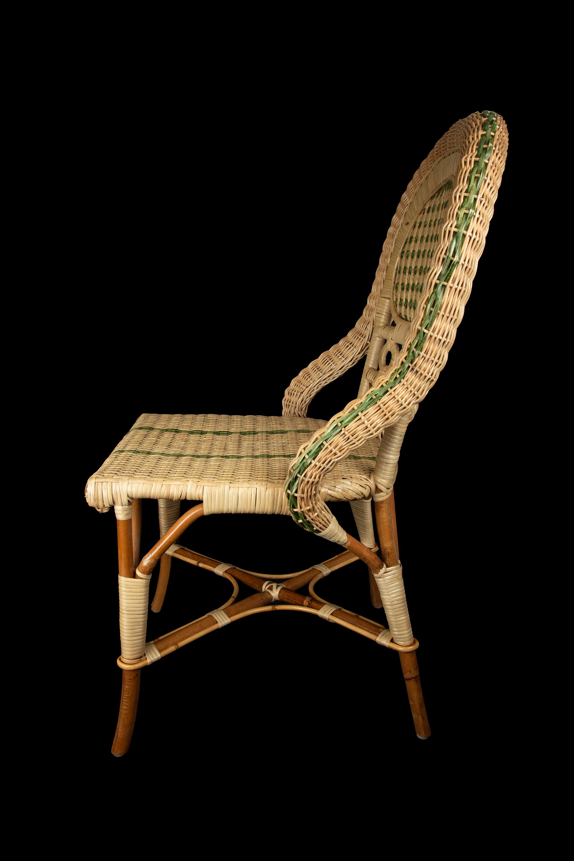 Vintage Style Green Rattan Side Chair