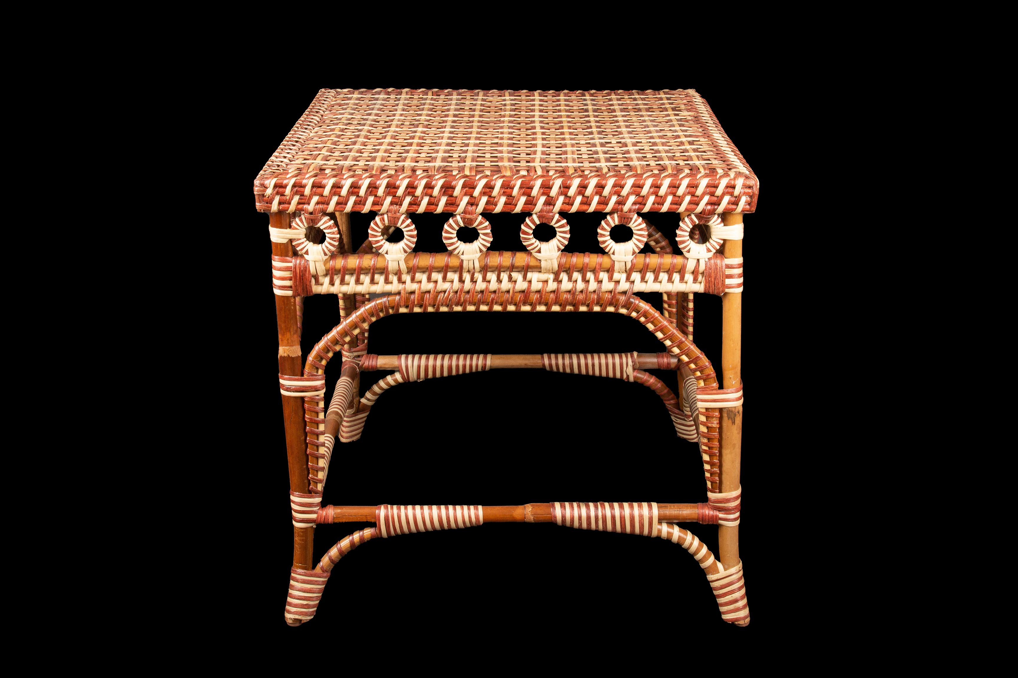 Square Brown Rattan Side Table
