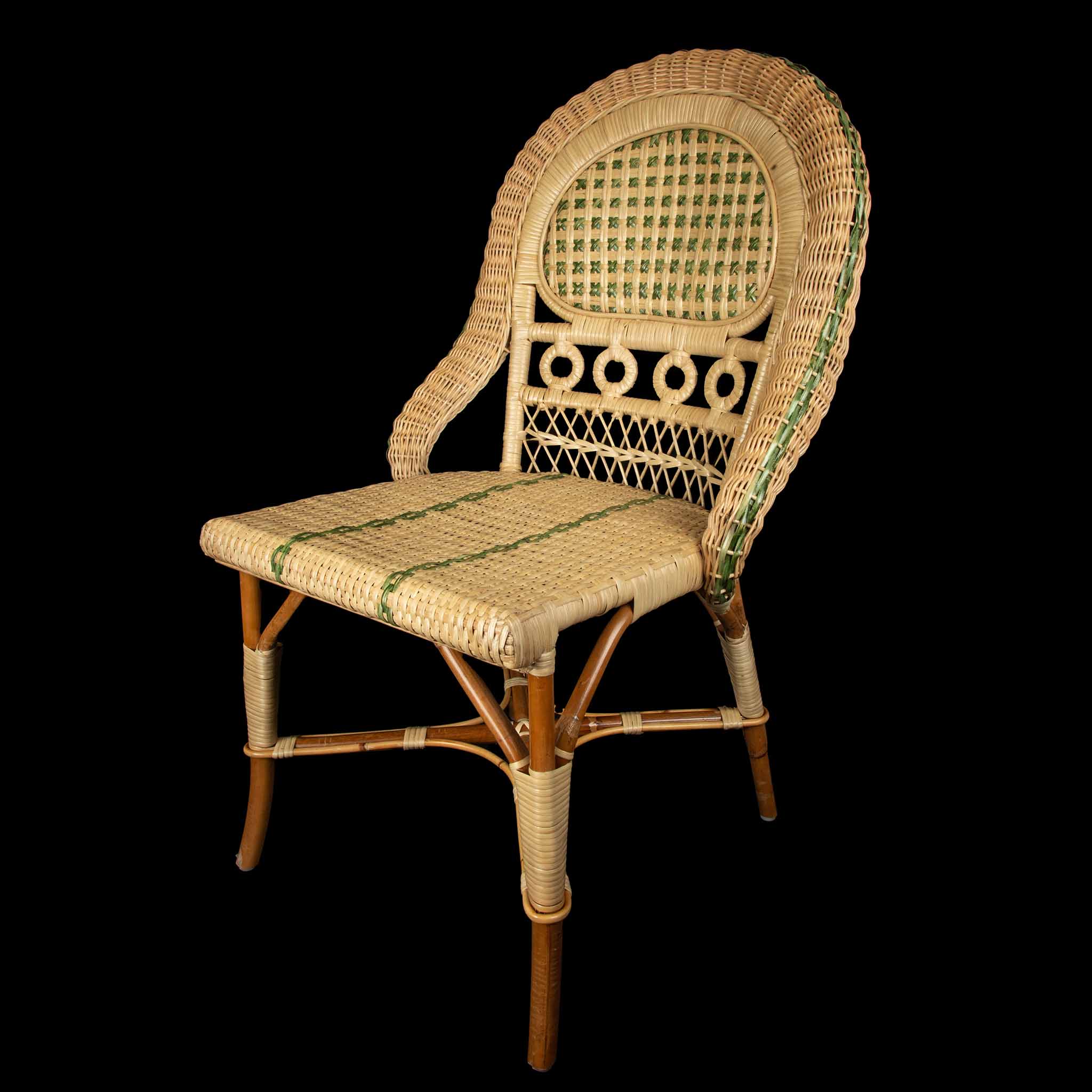 Vintage Style Green Rattan Side Chair
