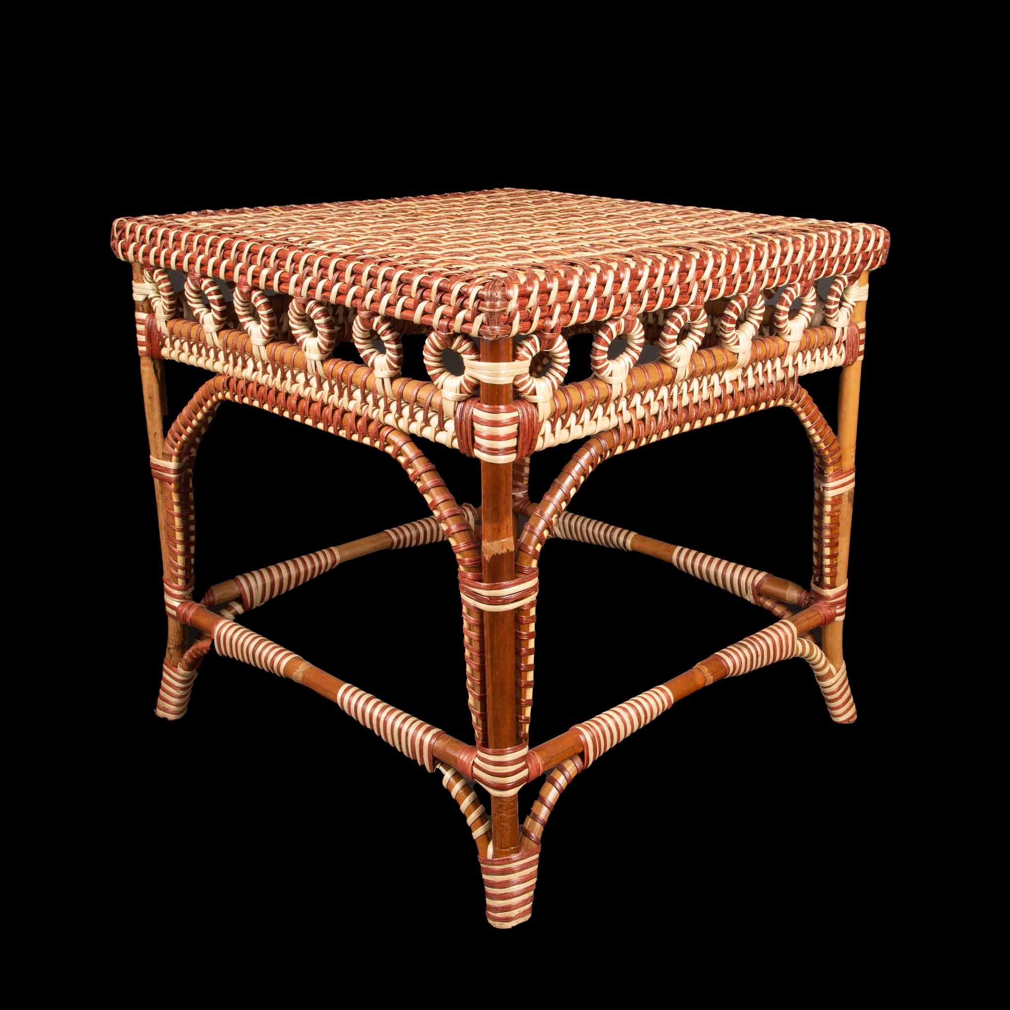 Square Brown Rattan Side Table