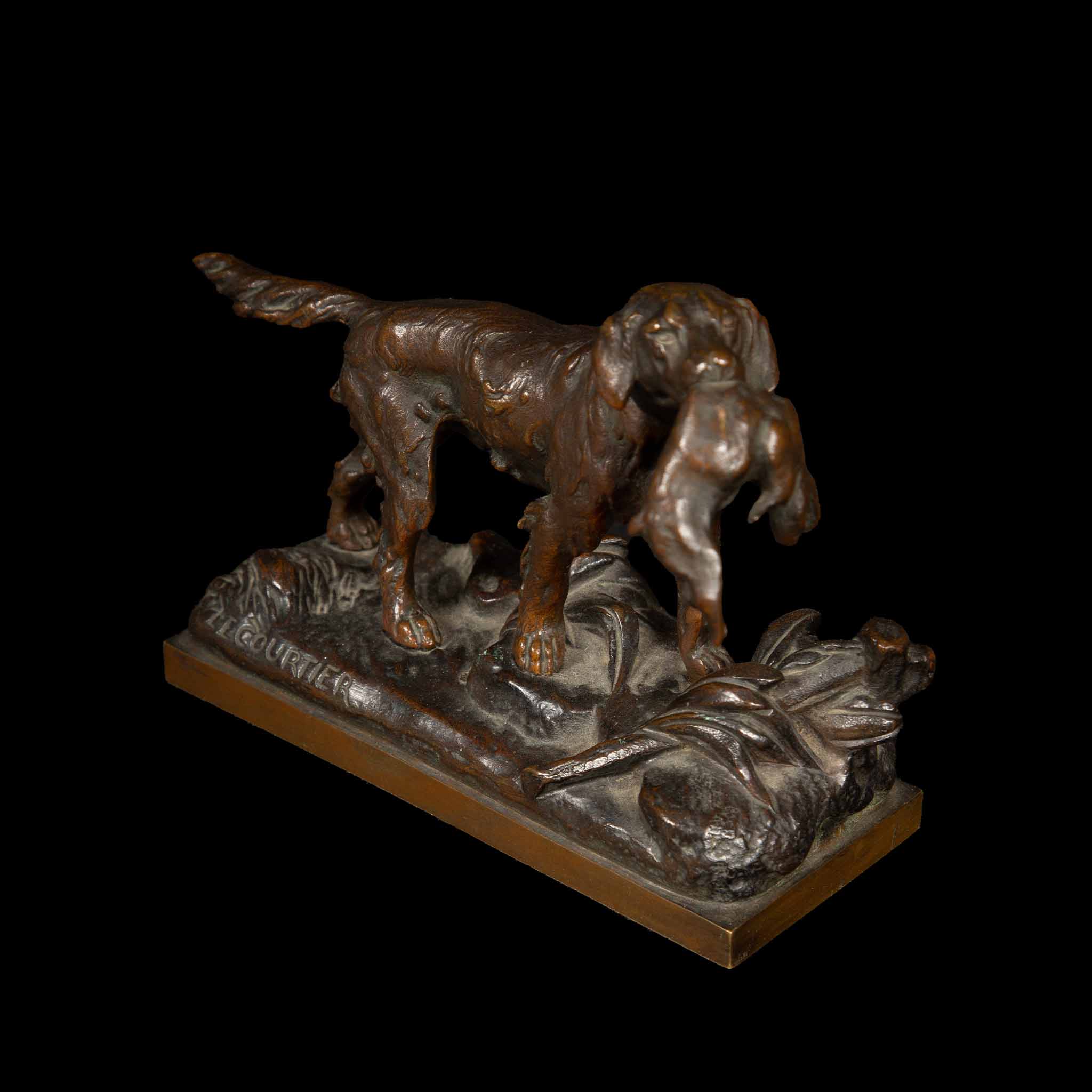 Late 19th Century Sculpture of a Hunting Dog By Lecourtier