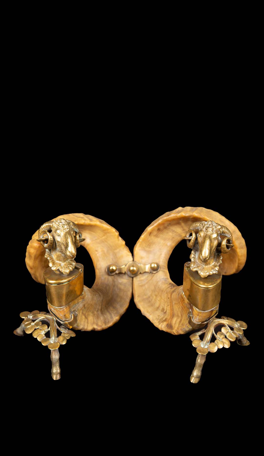 19th Century Gilt Bronze Ram Head/Horn Inkwell