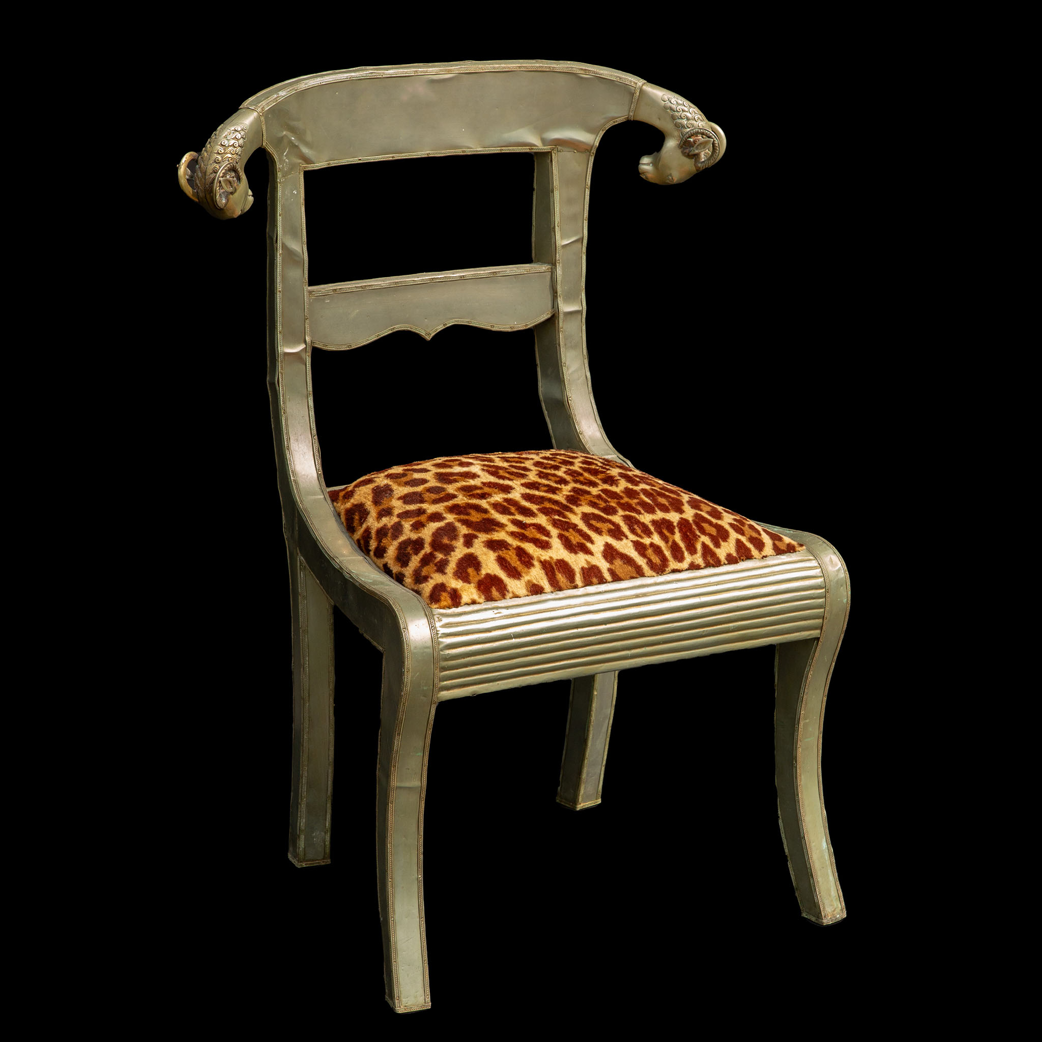 Vintage Anglo, Indian Rams Head Chair with Leopard Fabric