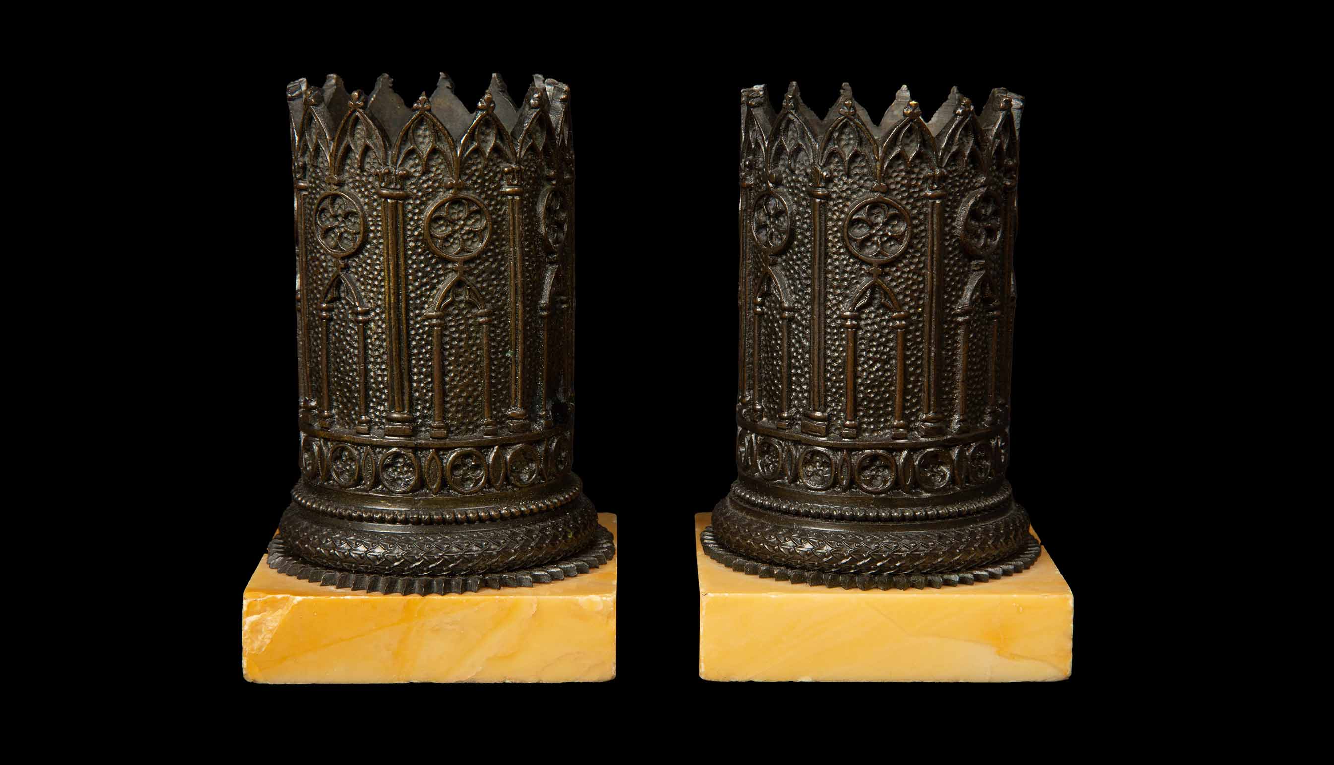Late 19th Century Grand Tour Gothic Revival Bronze and Marble Desk Accessories