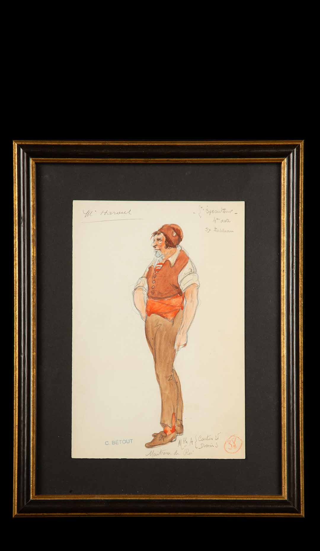 Framed Original Opera Costume Design Water Color, By Charles Betout 2