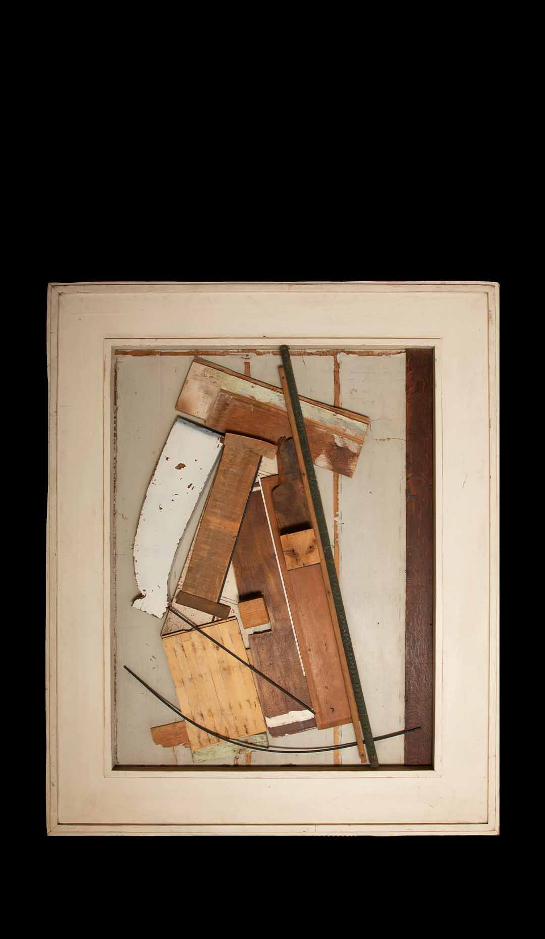 Artistic Fusion: Parquet Panels & Found Objects by Alain Le Yaouanc 66″H