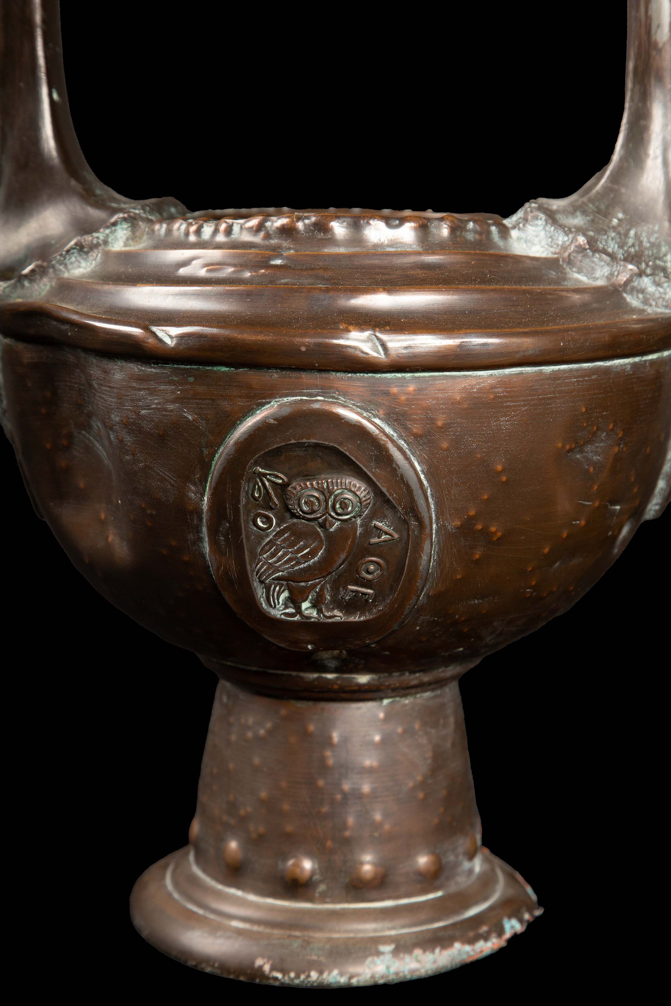 Timeless Wisdom: 19th Century Greek Owl Urns with Crowned Horse Heads