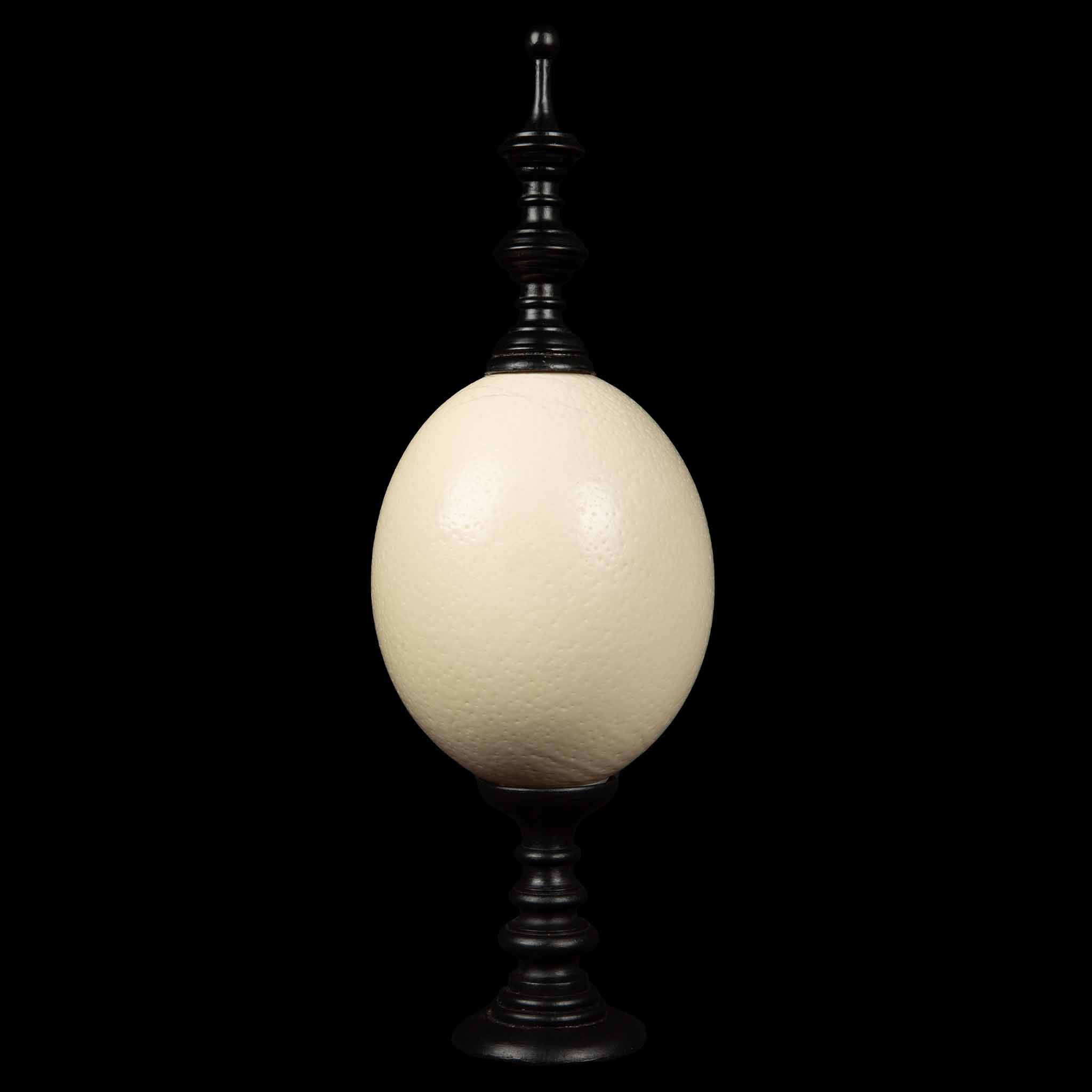Mounted Ostrich Egg, Tall w/ Tall Wood Finial 14.25