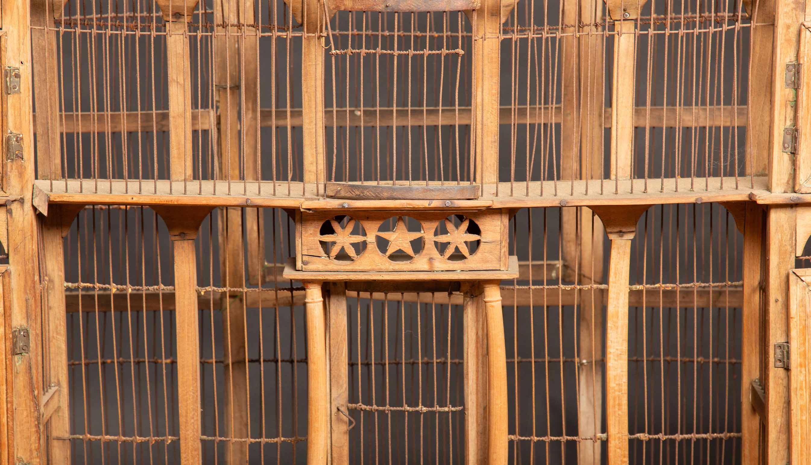 Wooden Birdcage, A Victorian Style Wire And Carved Wood Cathedral