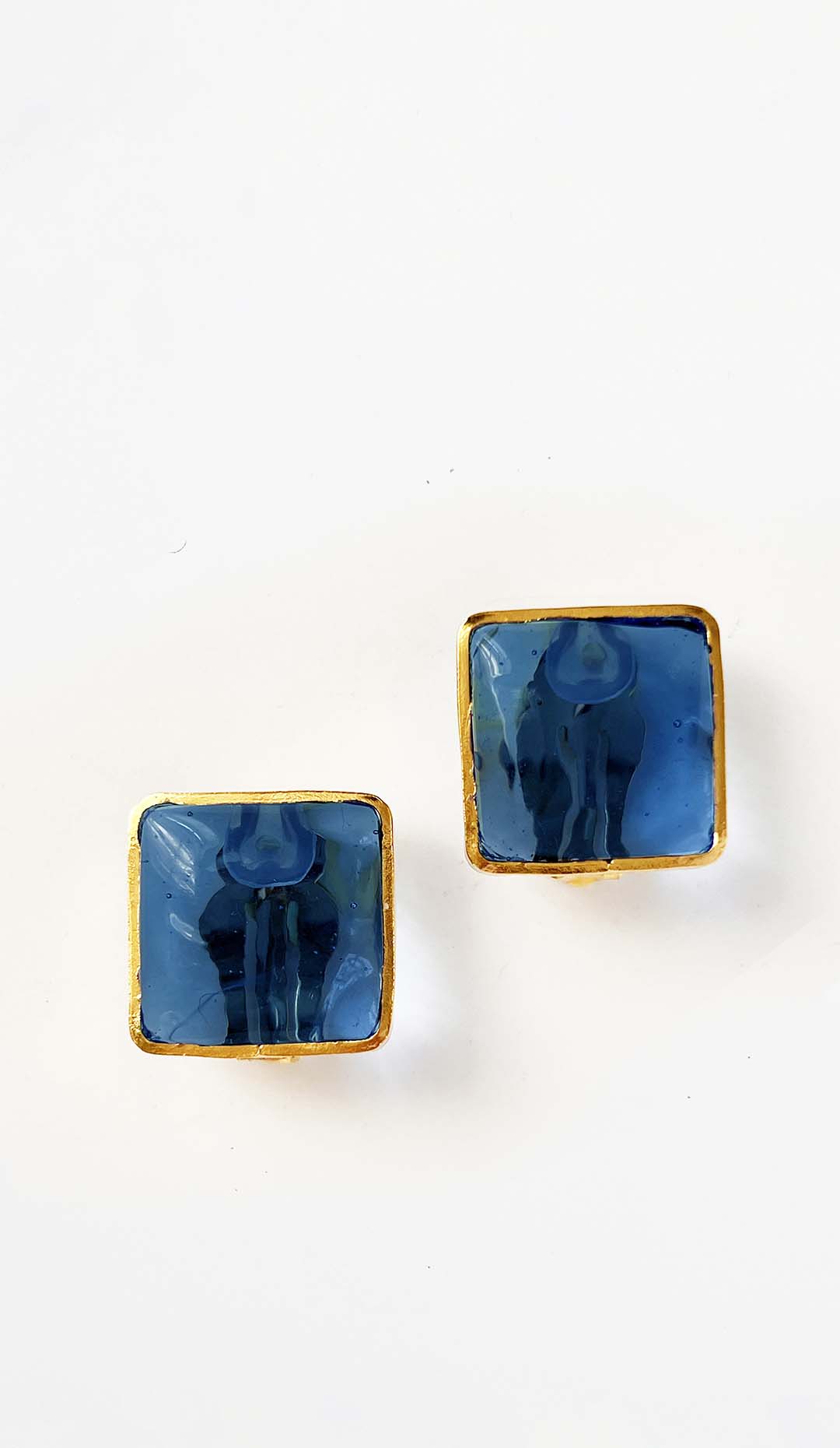 Pave Square Clip Earrings, Bleuet
