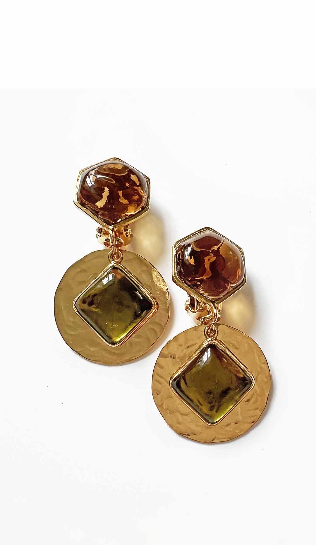 Sequin Clip Earring, Ambre / Absinthe