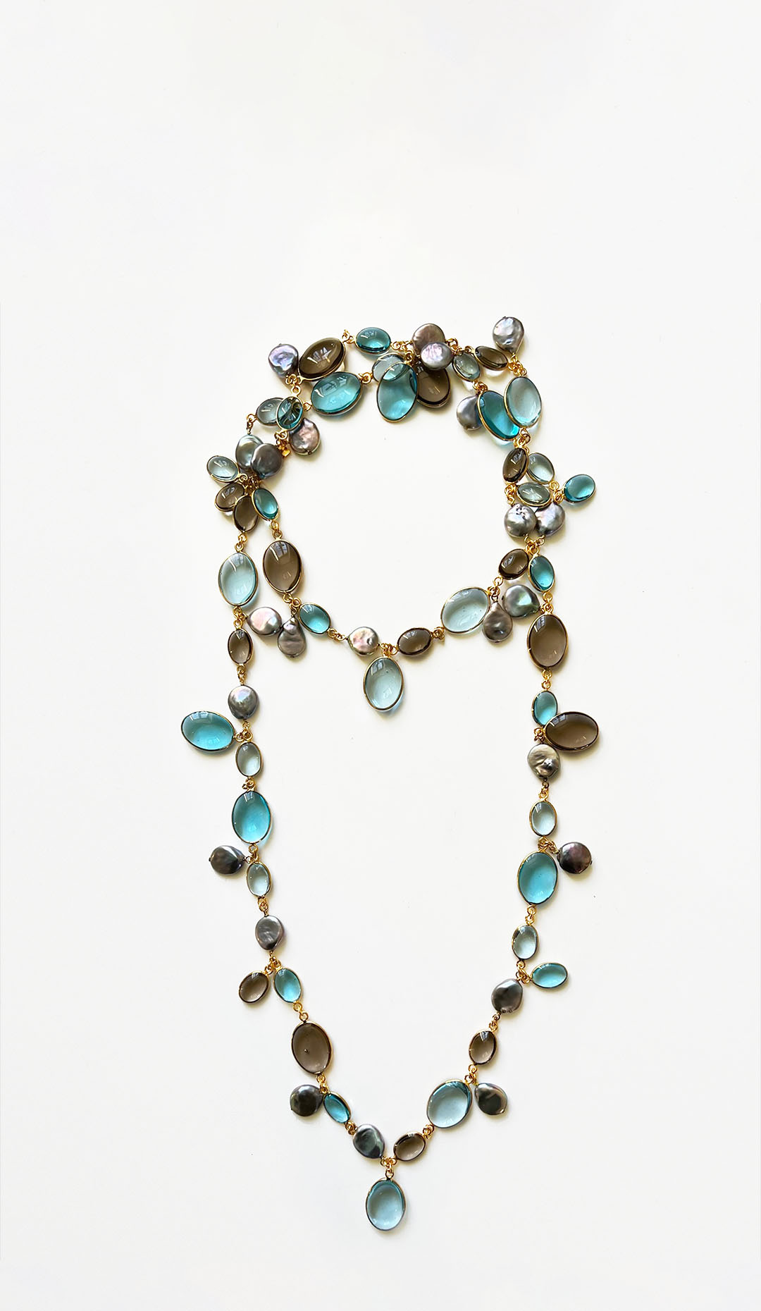 Pebble & Pearl Necklace, Moon/Aqua/Taupe