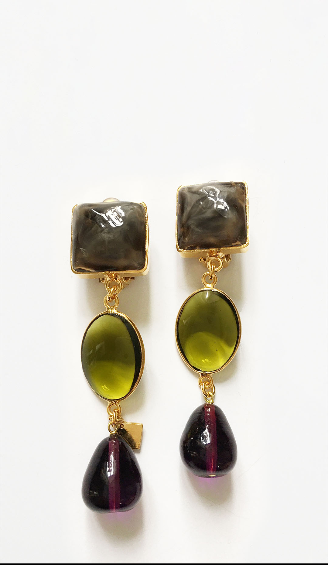 Pave Pebble and Drop Clip Earrings Ash/Absinthe/Heather