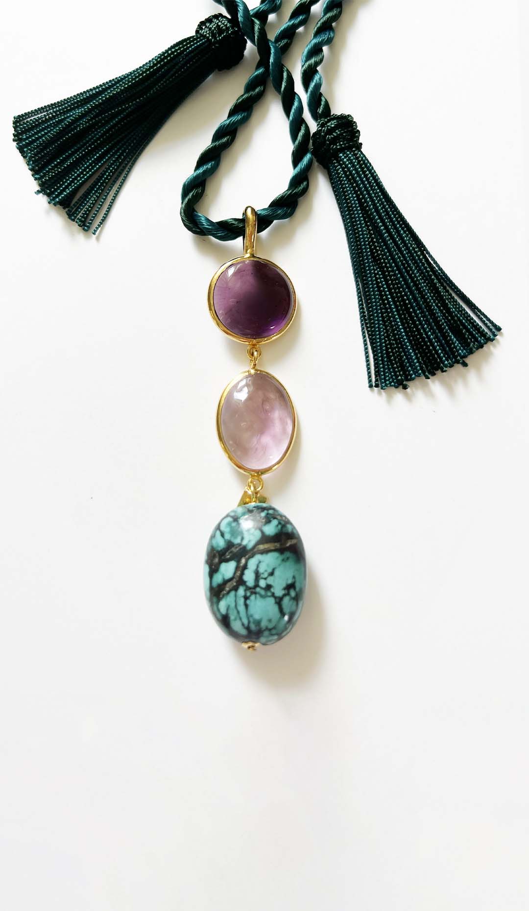 Pave & Pebble & Turquoise Corded Necklace