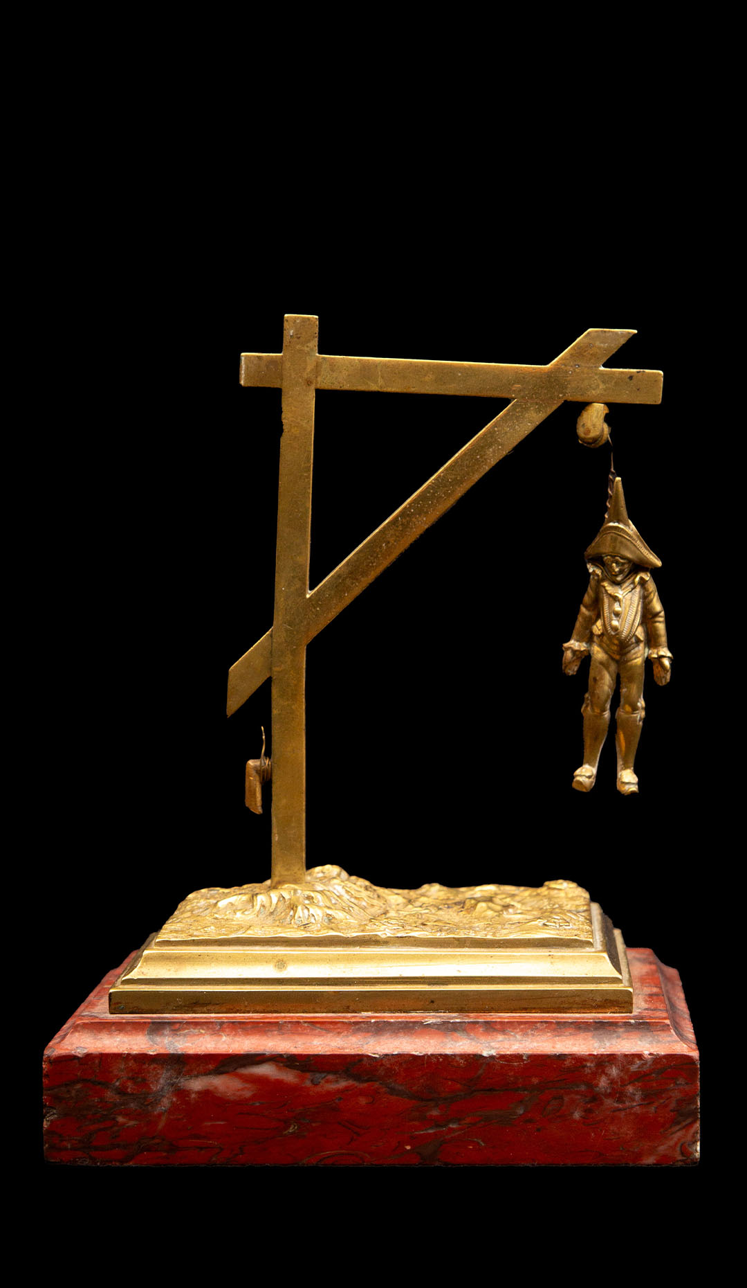 19th C French Gilt Bronze Punchinello Hangman