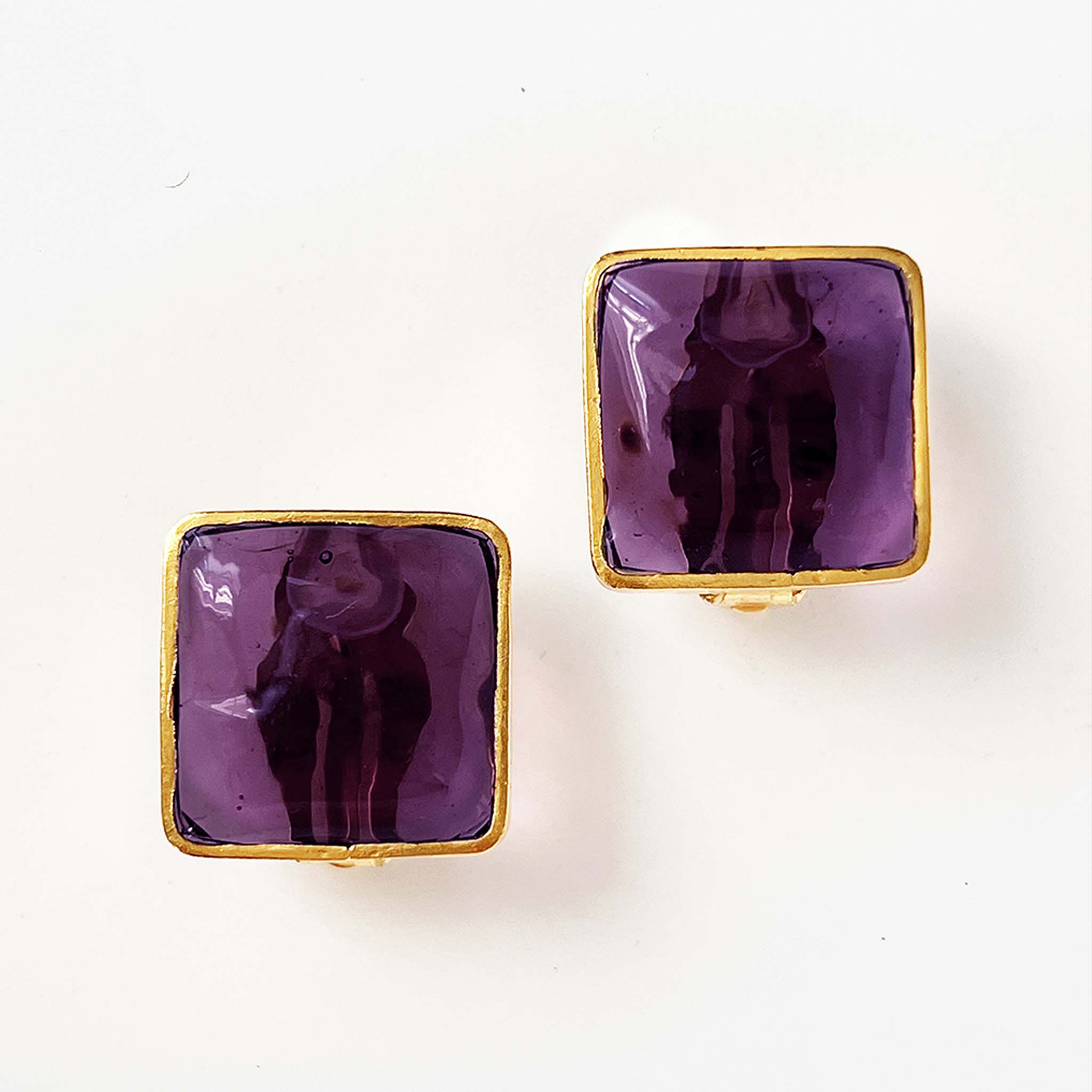 Pave Square Clip Earrings